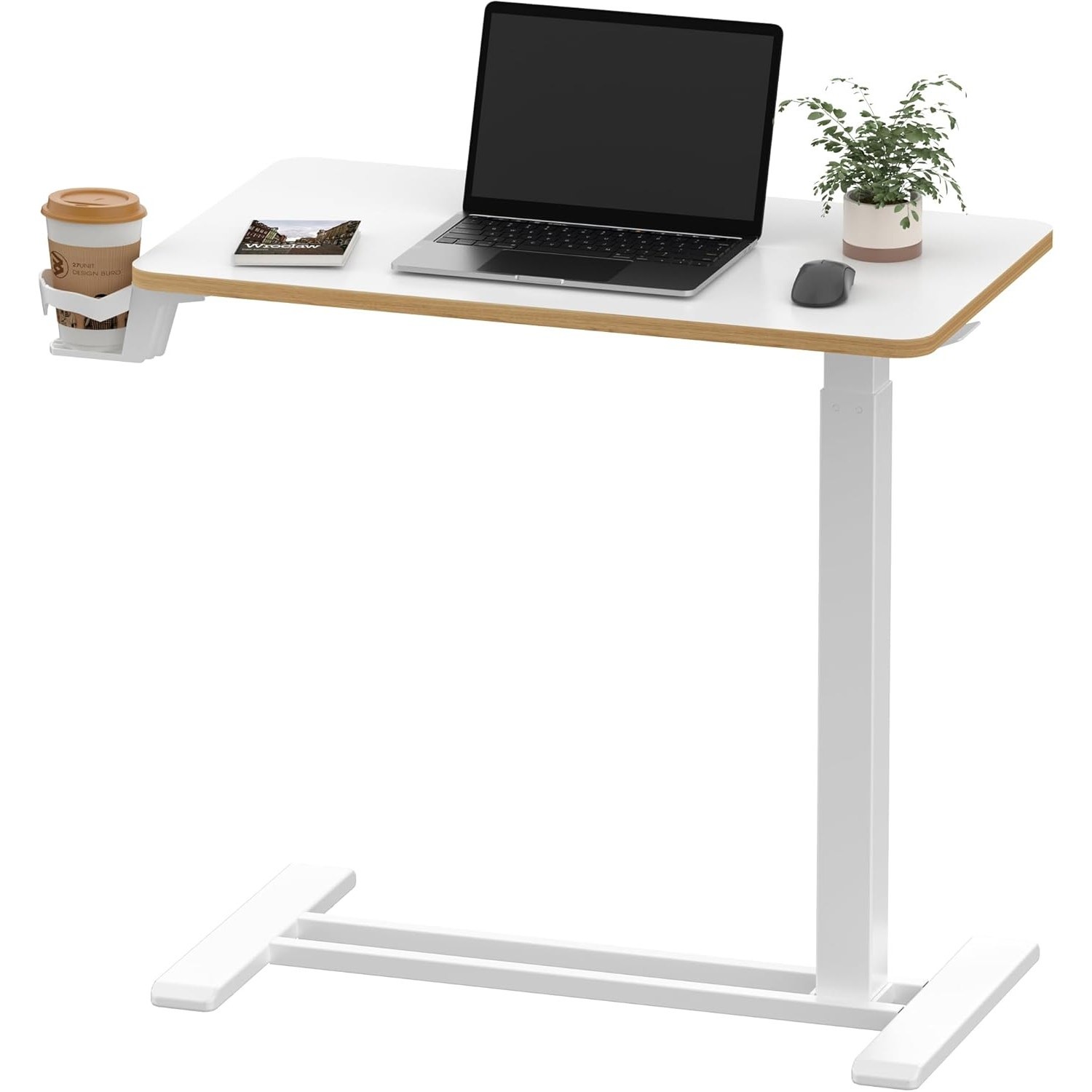 FLEXISPOT Adjustable Overbed Bedside Table w Hidden Casters White 27.6" x 15.7"