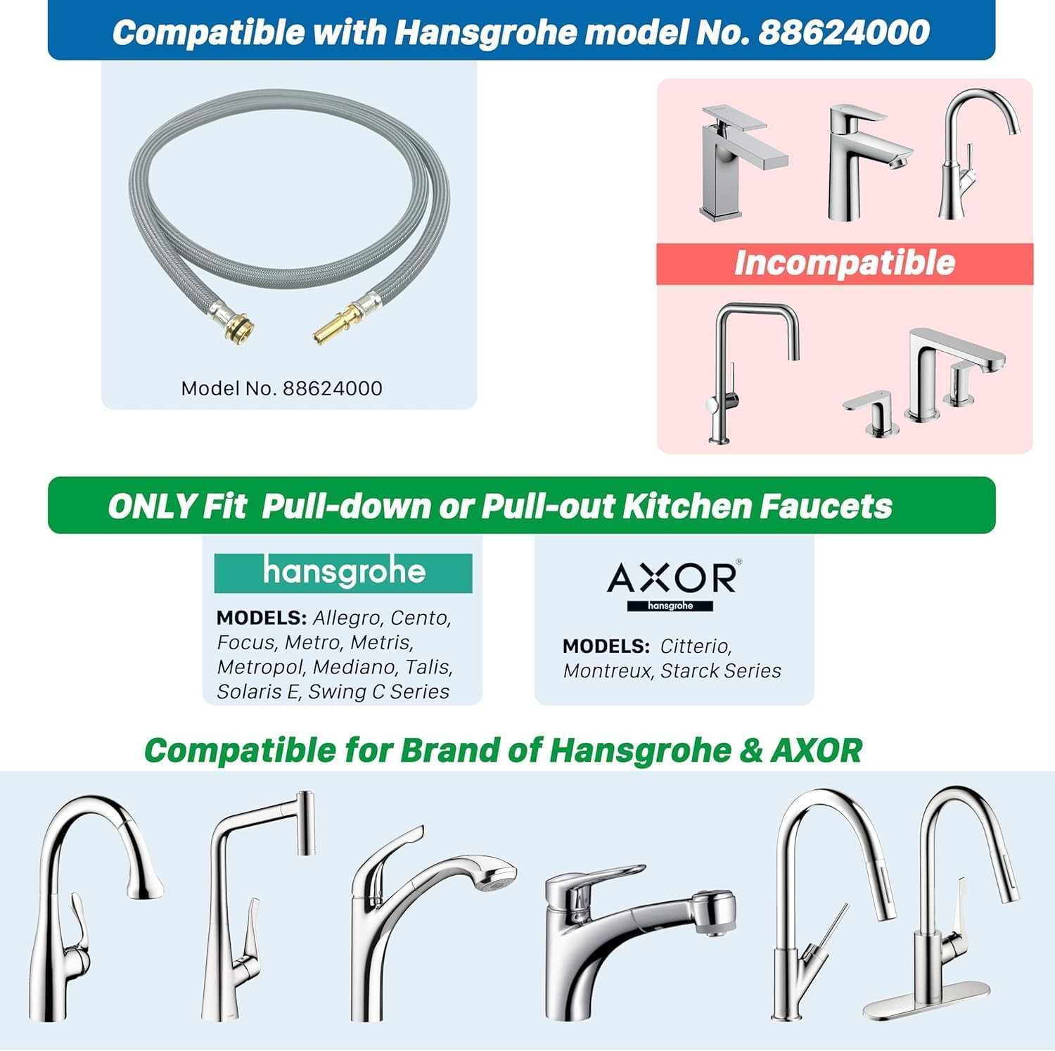 88624000 Kitchen Faucet Hose Replacement Part for Hansgrohe Pull down Spray H...