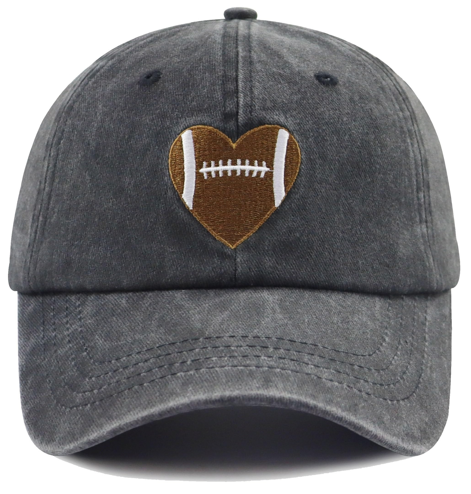 Football Heart Hat for Men Women, Adjustable Cotton Embroidered Heart Footbal...