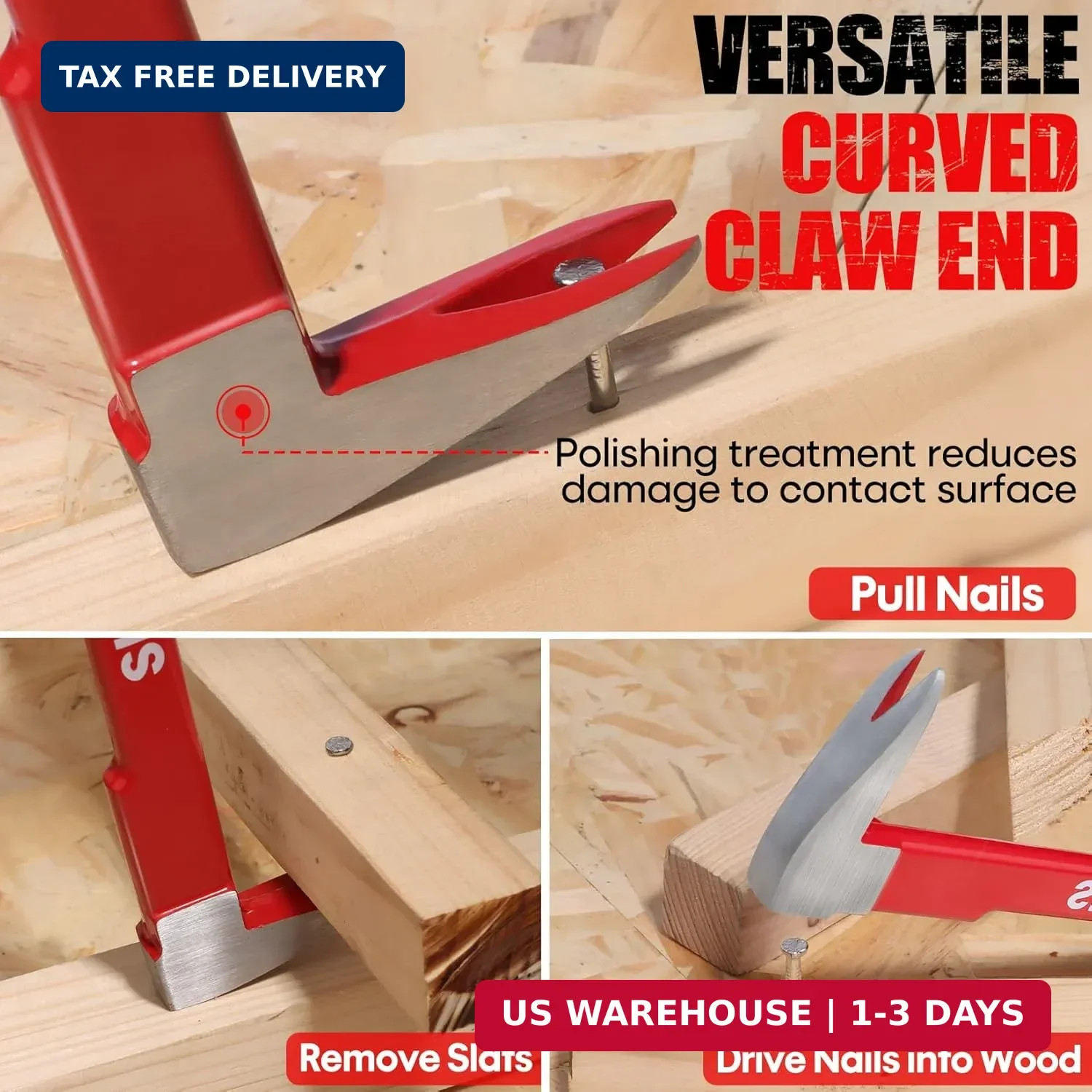 SHALL 3-Piece Nail Puller Tool Set, 12'', 10'', 8'' - Heavy Duty & Mini Cats Paw