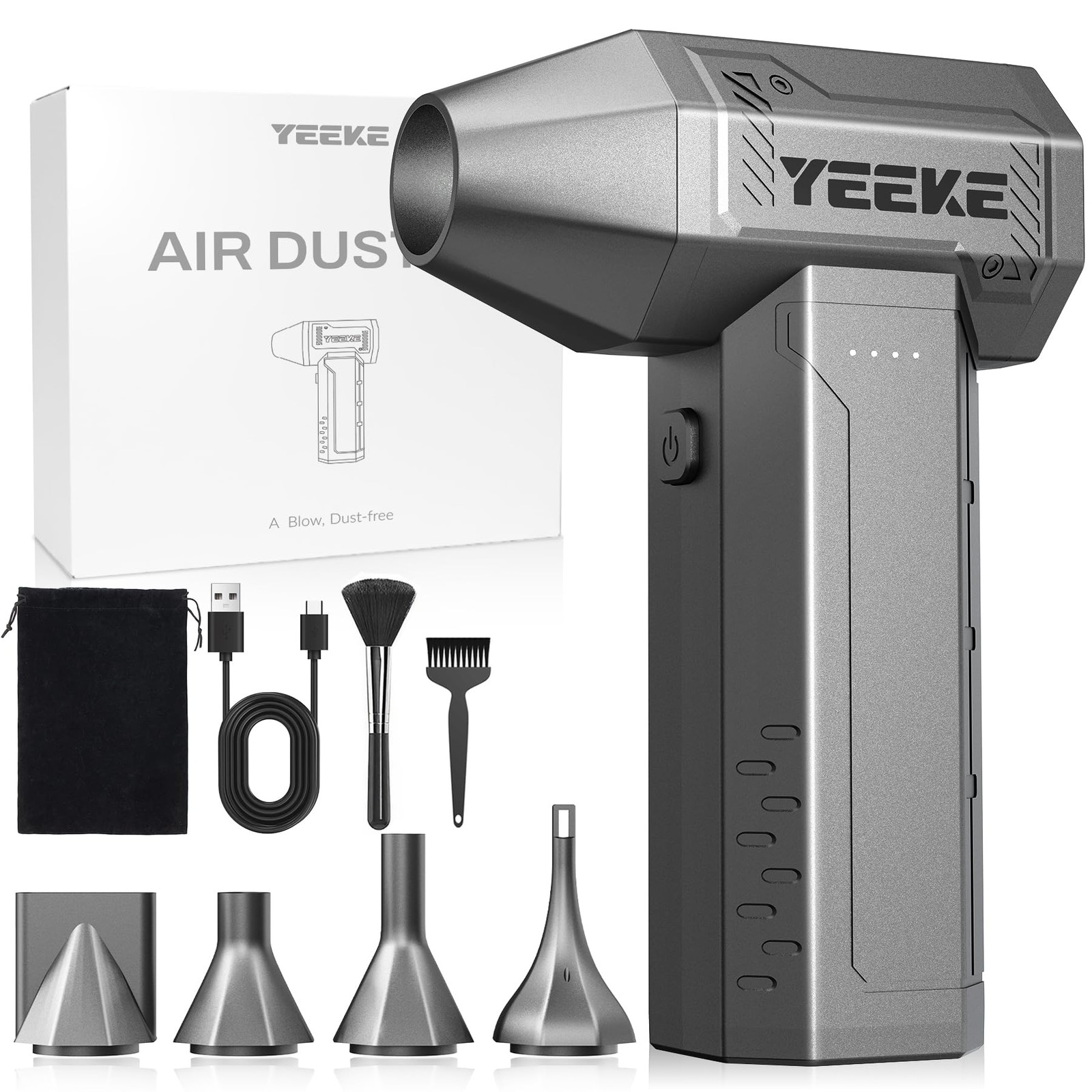 Yeeke Compressed Air Duster, 300000 RPM & 400 G Wind Pressure, 10000 mAh Grey