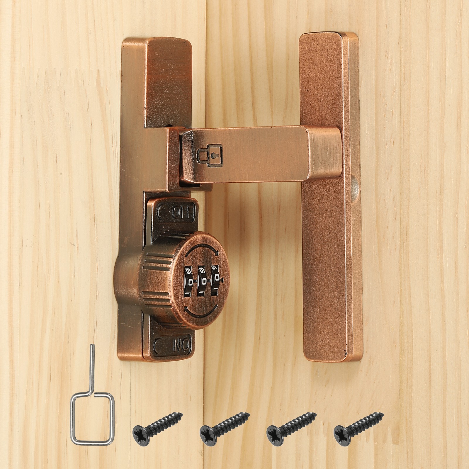 3 Digit Lock for 90 Degree Barn Door Flip Sliding, Copper Color