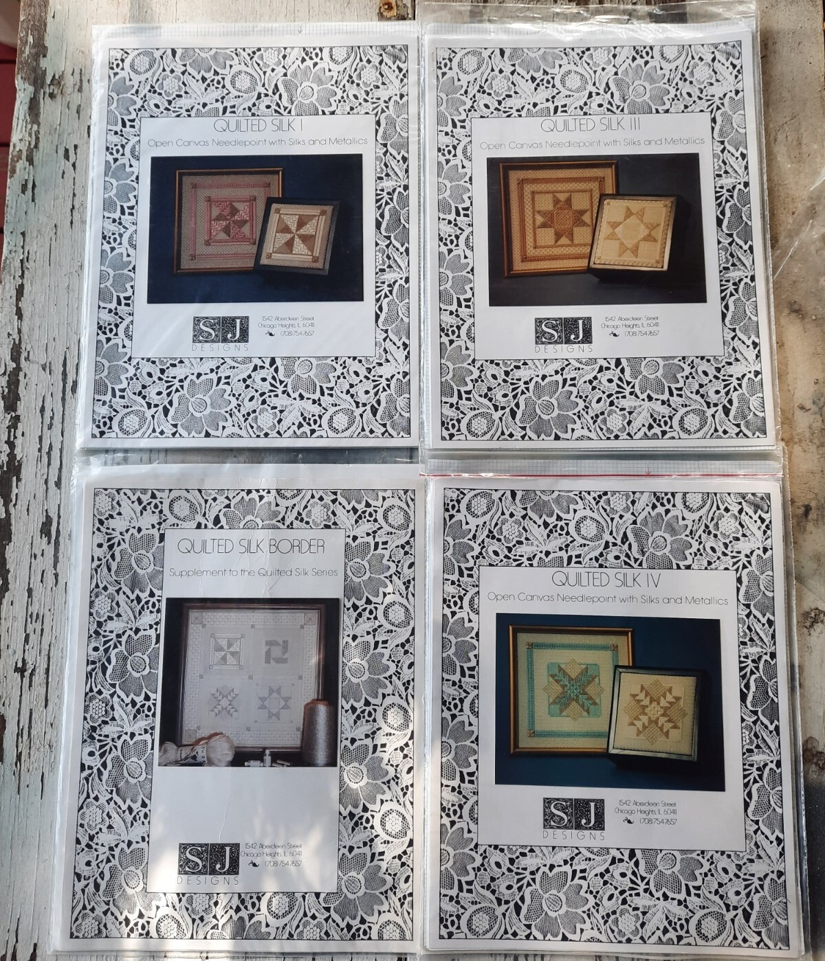 Quilted Silk Open Canvas Needlework Patterns I, III, IV and  Supplement