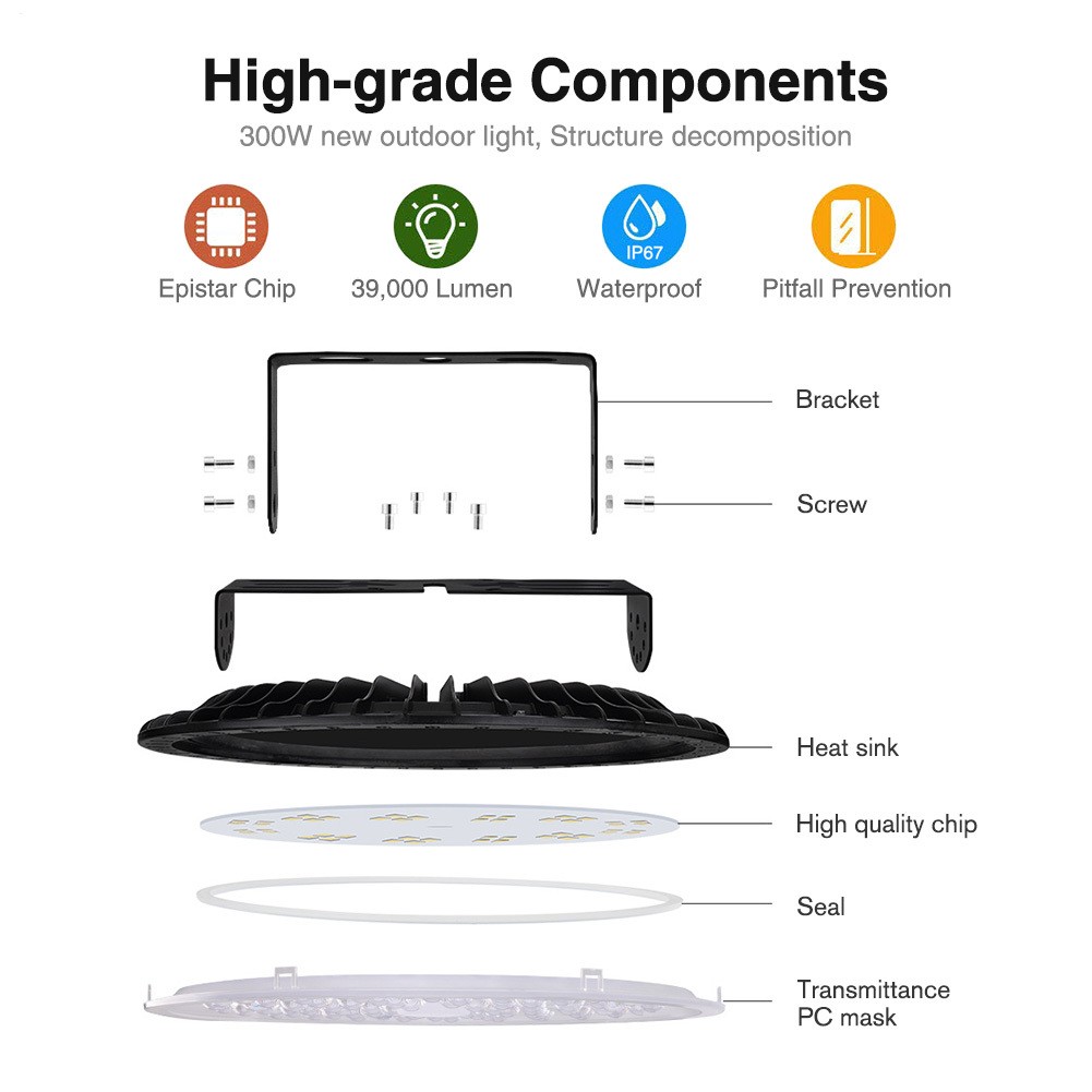 4X300W UFO LED High Bay Light Shop Lights Warehouse Commercial Lighting Lamp