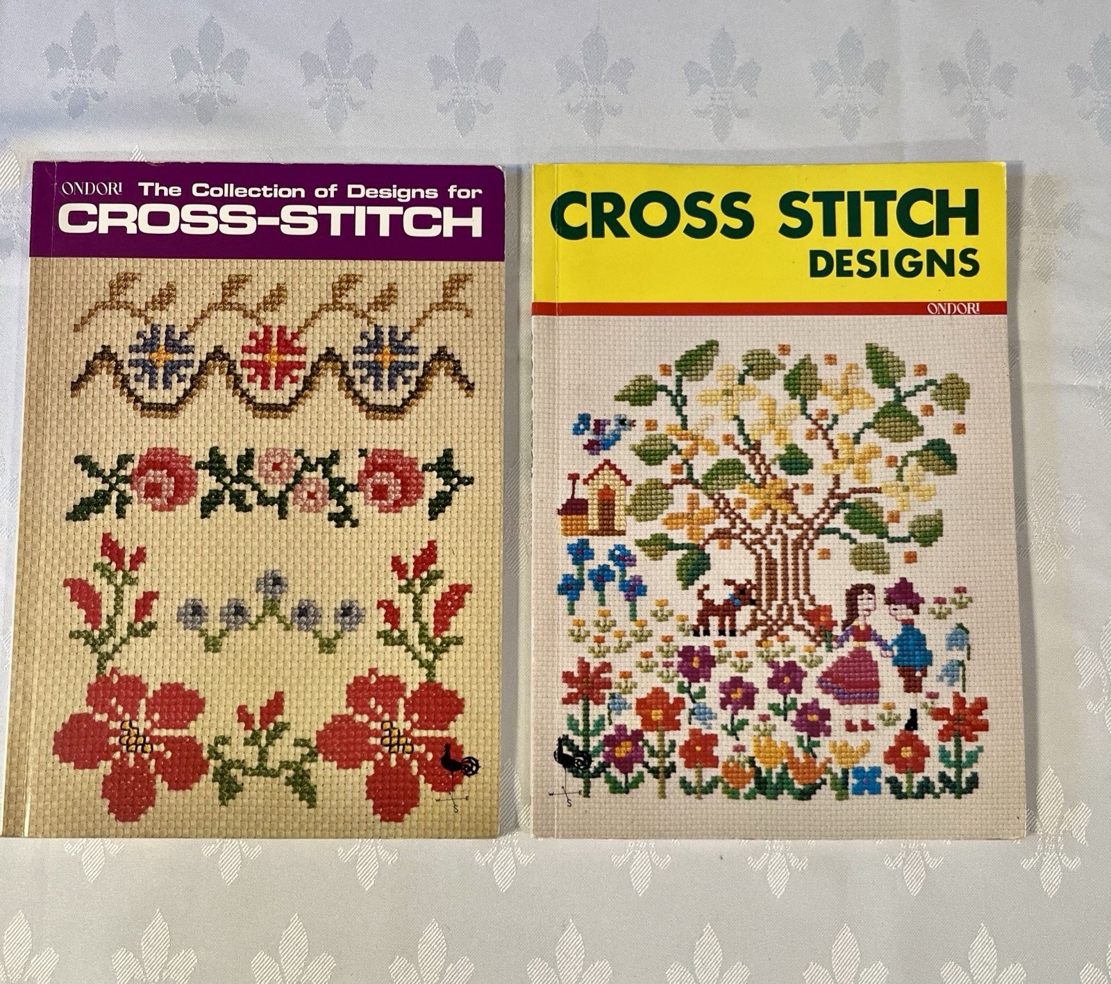 Lot Of 2 Vintage Ondori Cross Stitch Pattern Book Designs Collection Crafts