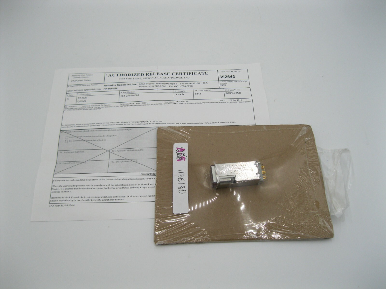 Eaton GPWS Test Annunciator 851-27859-001 Inspected with Dual 8130