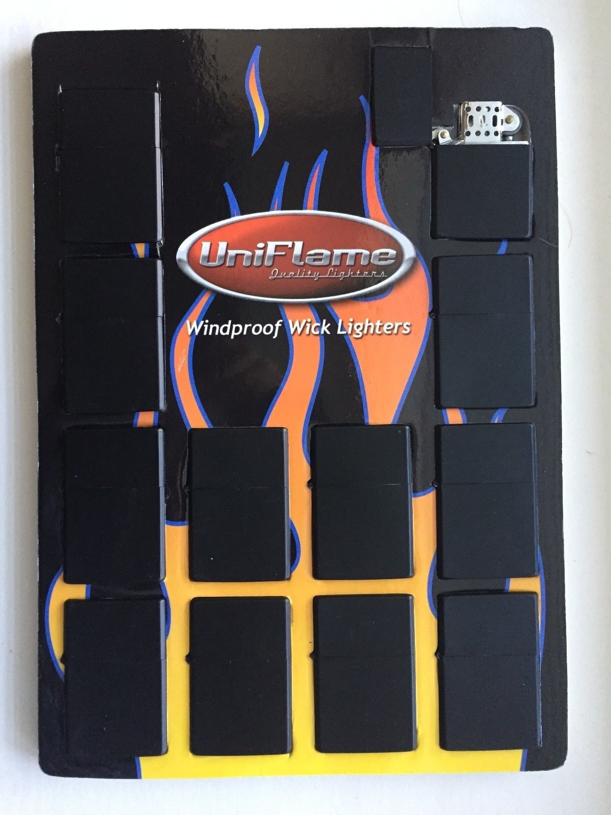 Black UNIFLAME windproof Wick  Slim Refillable Oil Lighter - Display of 12 PC