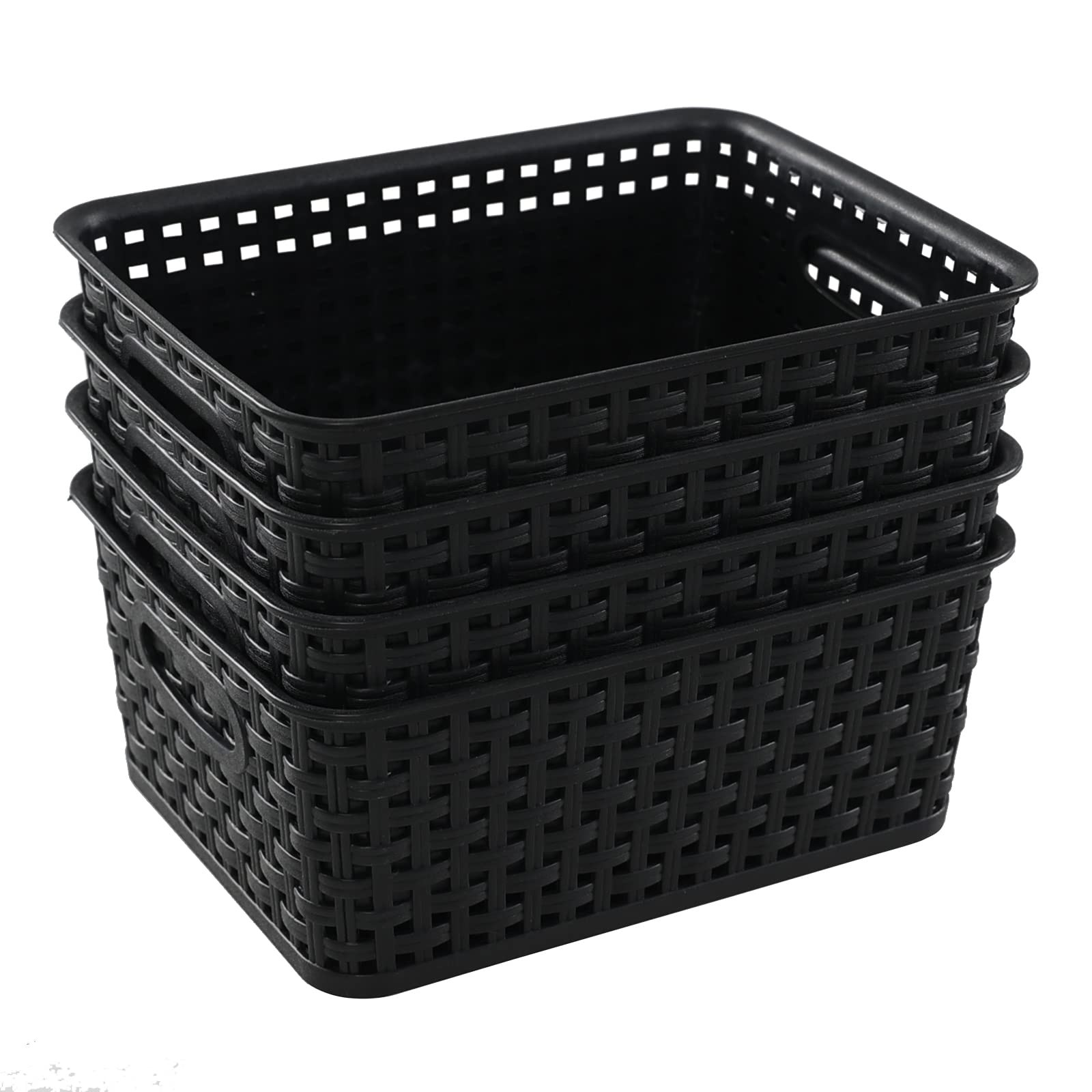 Morcte Black Plastic Storage Basket Bins 10.16" x 7.72" x 4.3",