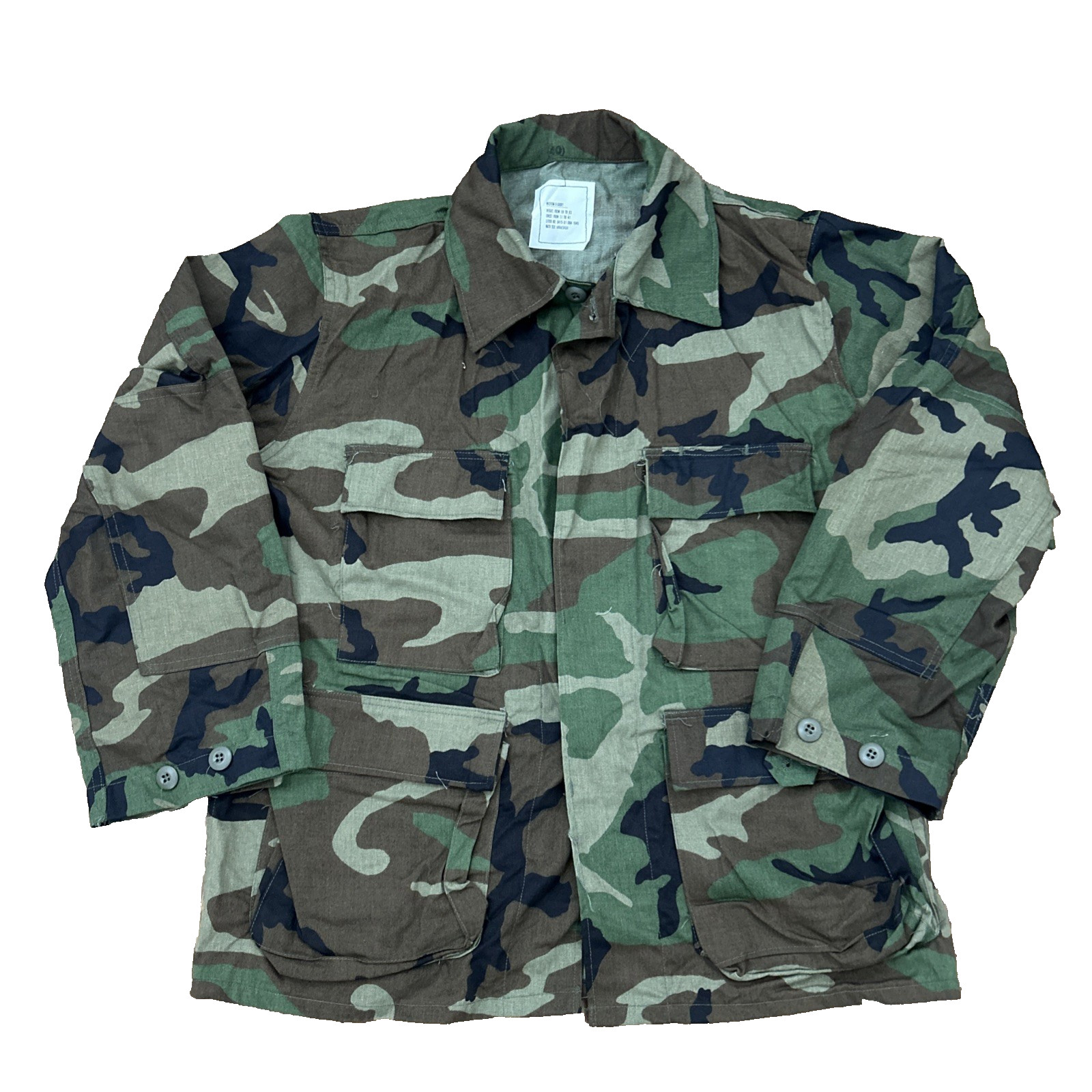 VTG US Military Woodland Camo Combat Coat Field Shirt Jacket Med X-Short
