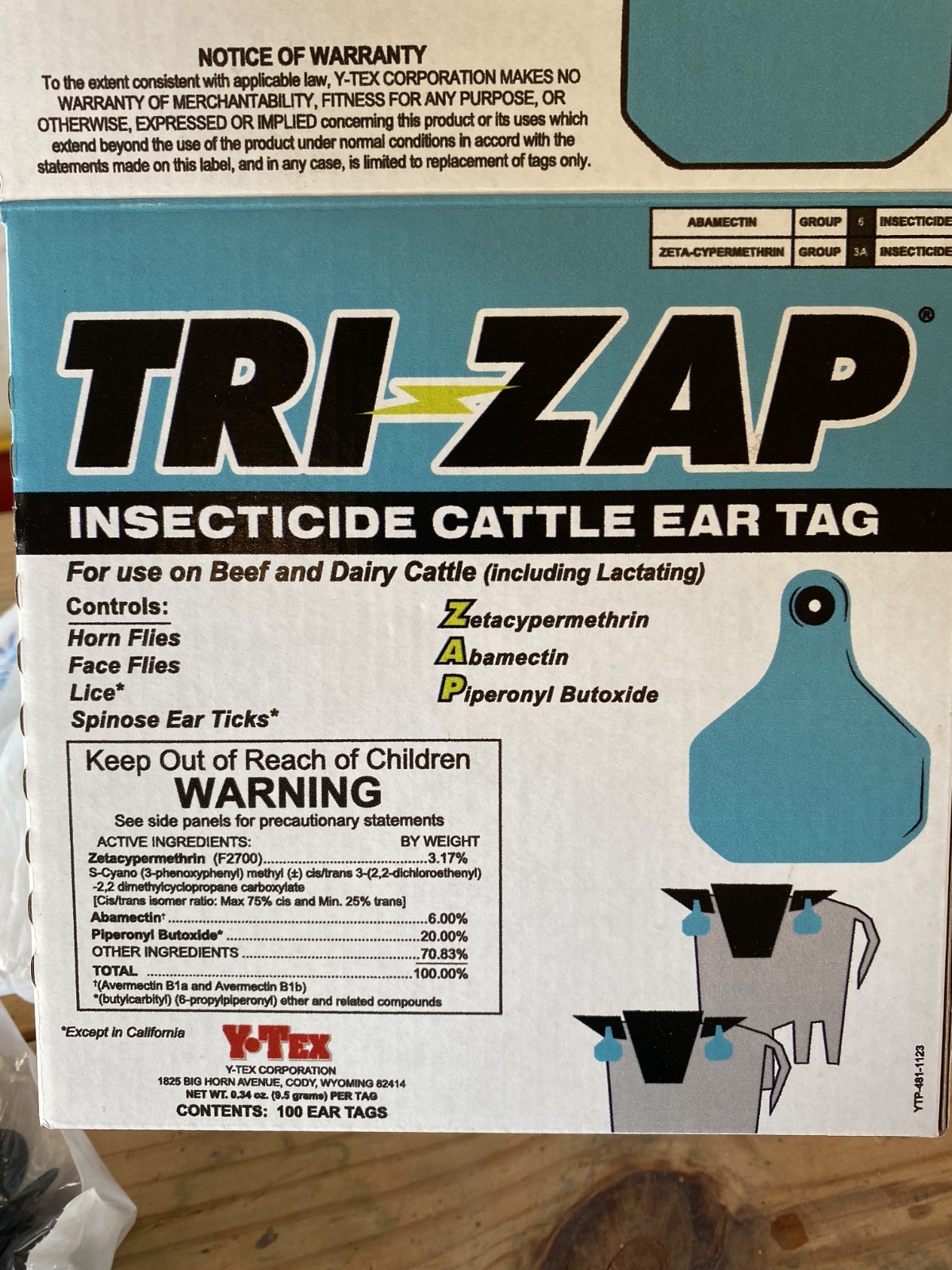 60 Tri-Zap  Cattle Ear Tags With Buttons