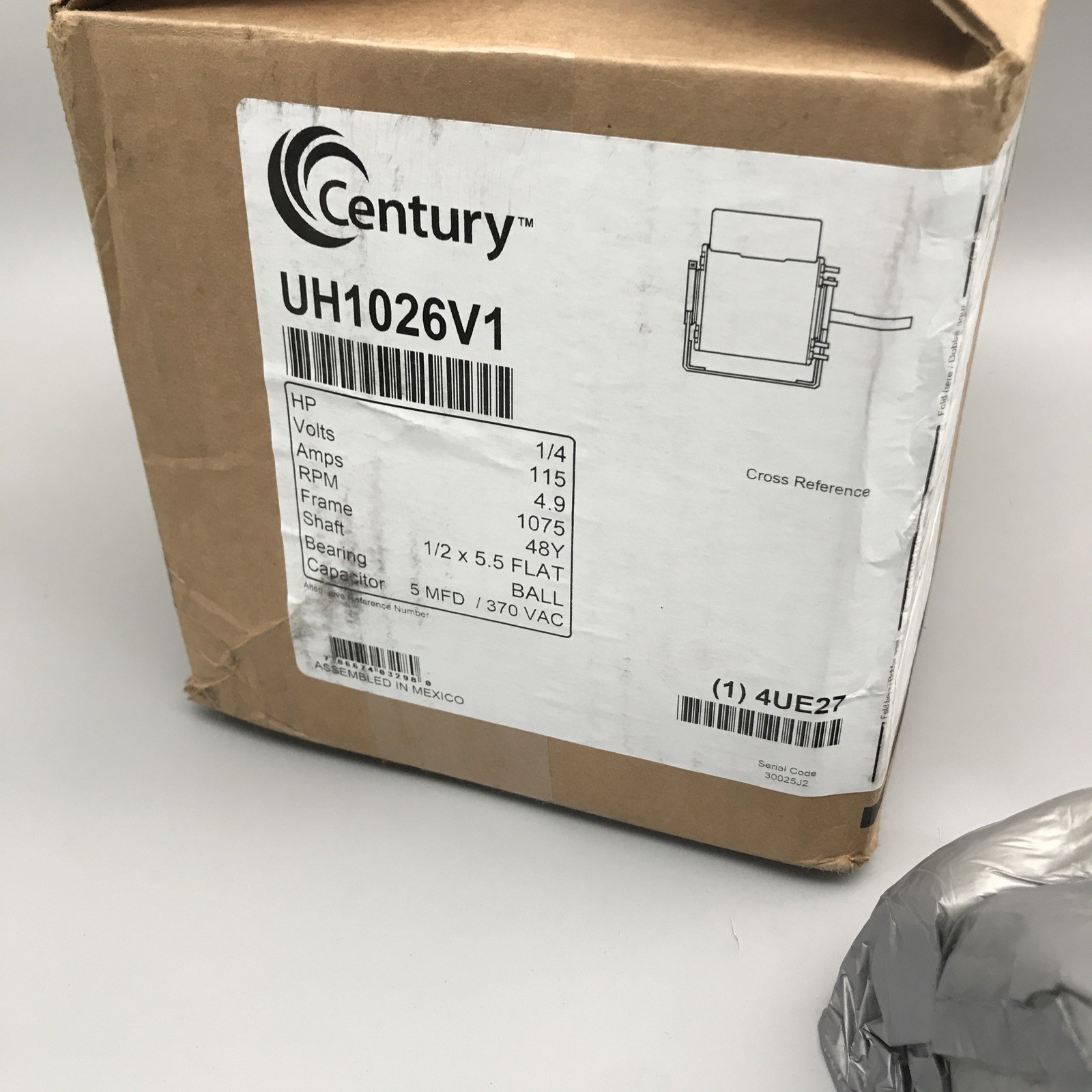 Century UH1026V1 Motor, 1/4 Hp, 1075 RPM, 115 V, 48Y, Ball Bearing 4UE27 New