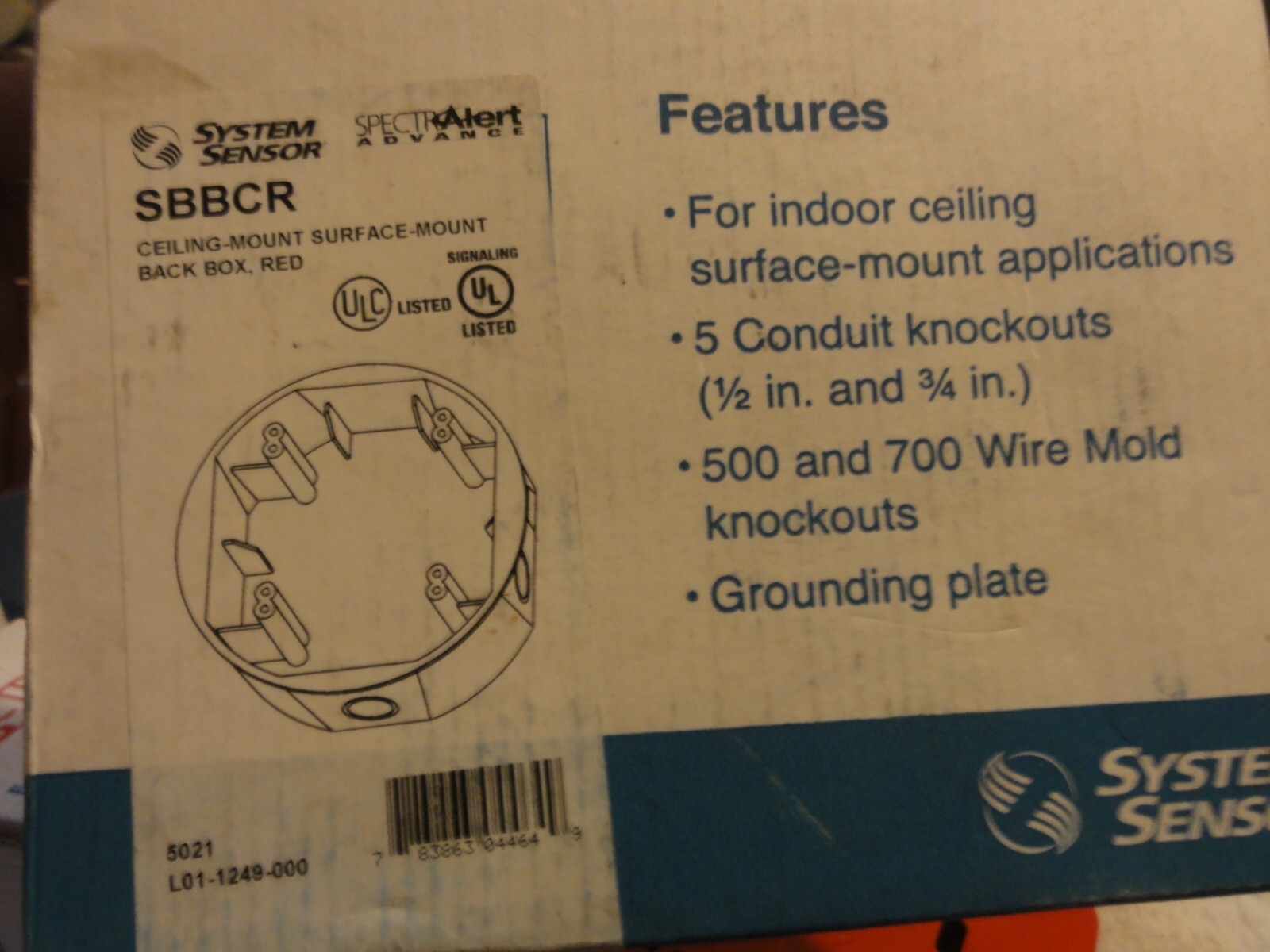 System Sensor SBBCR Ceiling / Surface Mount Back Box RED Spectr Alert Advance