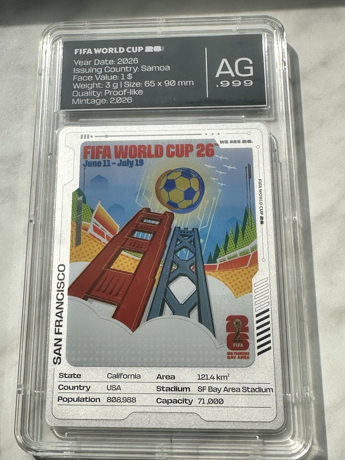 2026 Limited Edition Of 2026 FIFA Silver Host City San Francisco- 3 Gram 999