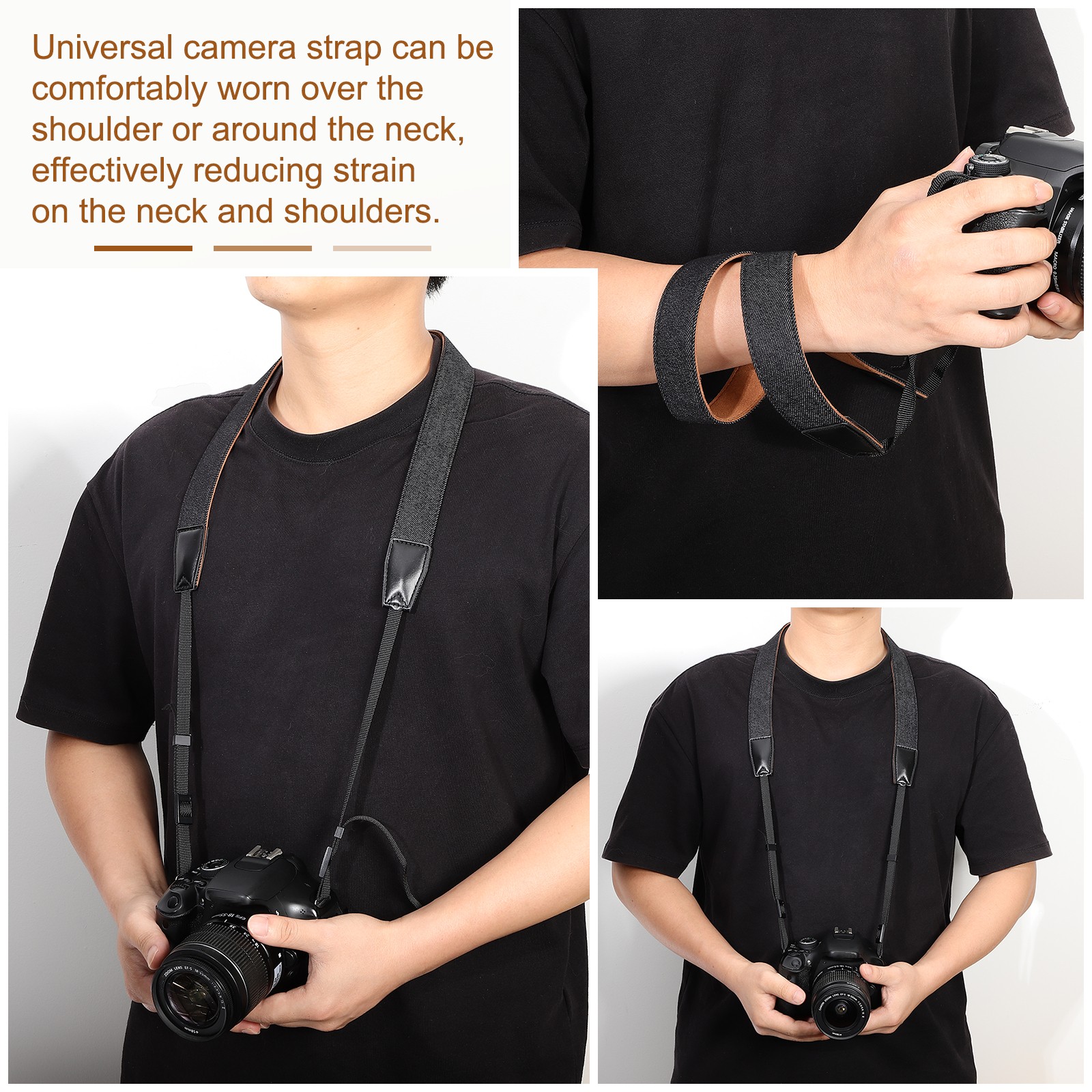 Camera Strap, 2Pcs 1.2" Width Nylon Adjustable Neck Shoulder Strap, Beige