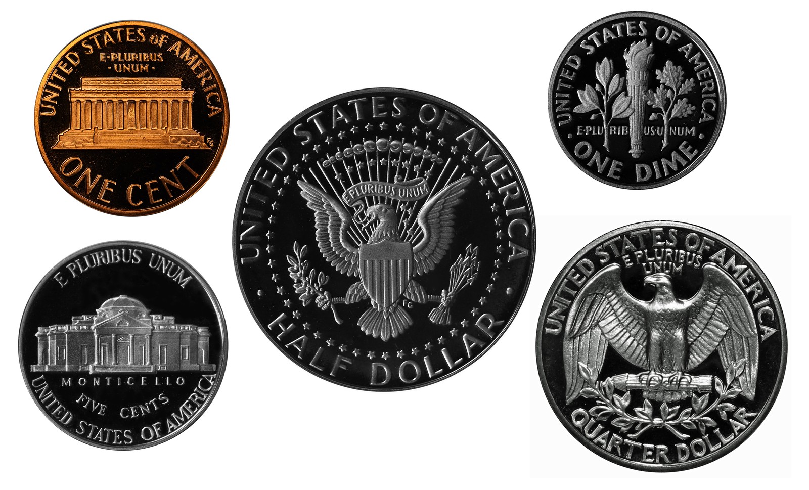 1986 -S Proof year Set - Coins ONLY - 5 Coins