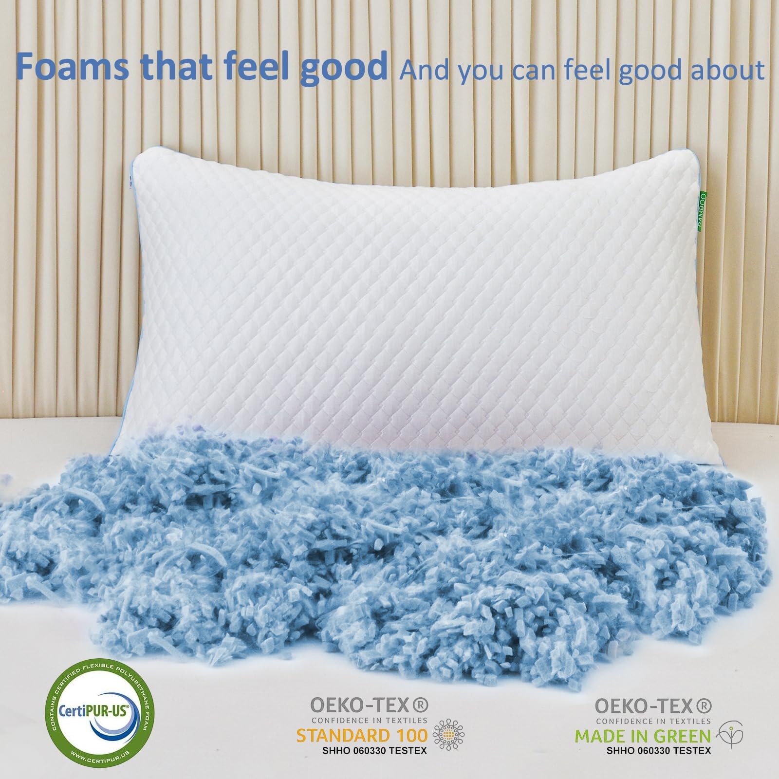 Shredded Memory Foam Pillows for Sleeping 2 Pack - Cooling Bed Pillows Standa...