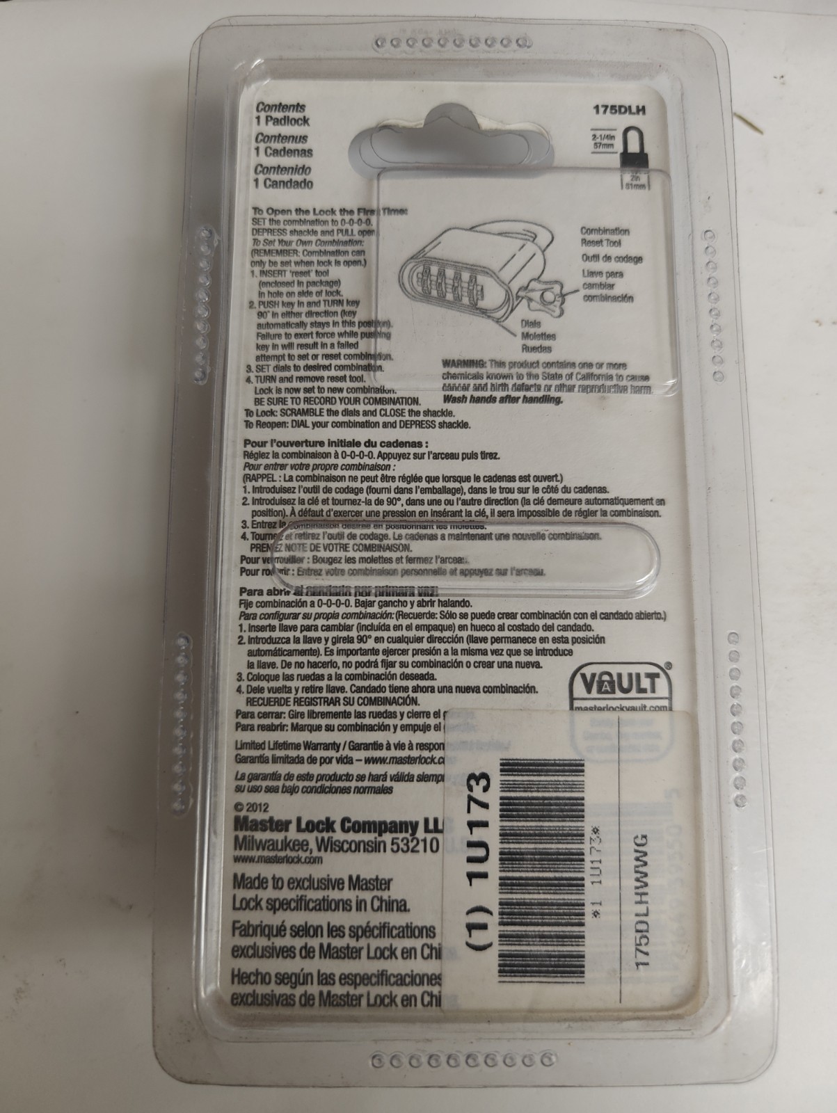 Master Lock 175DLH Brass Resettable Combination Padlock 2 x 2-1/4 in.