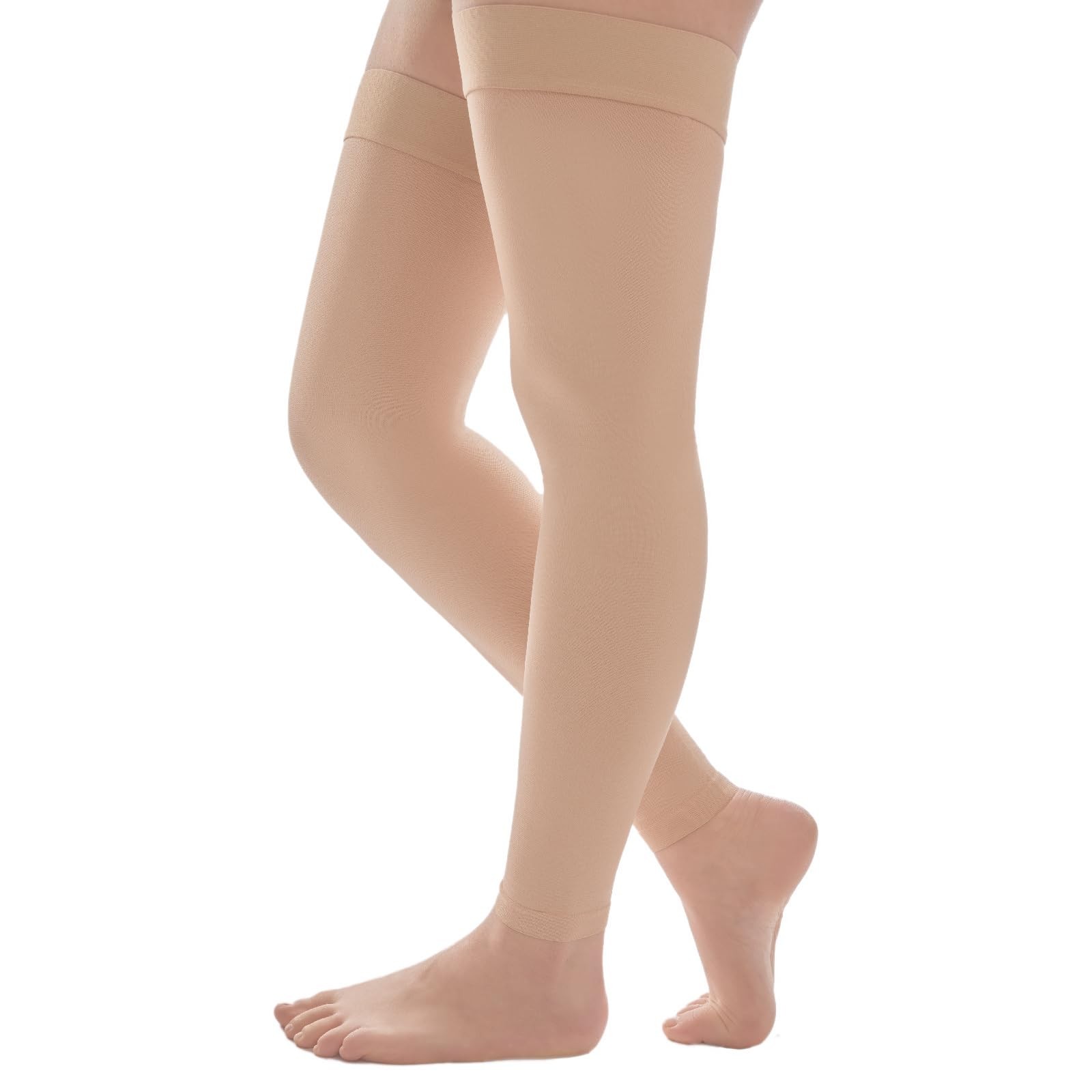 4XL Footless Beige Thigh High Compression Socks for Circulation Relief