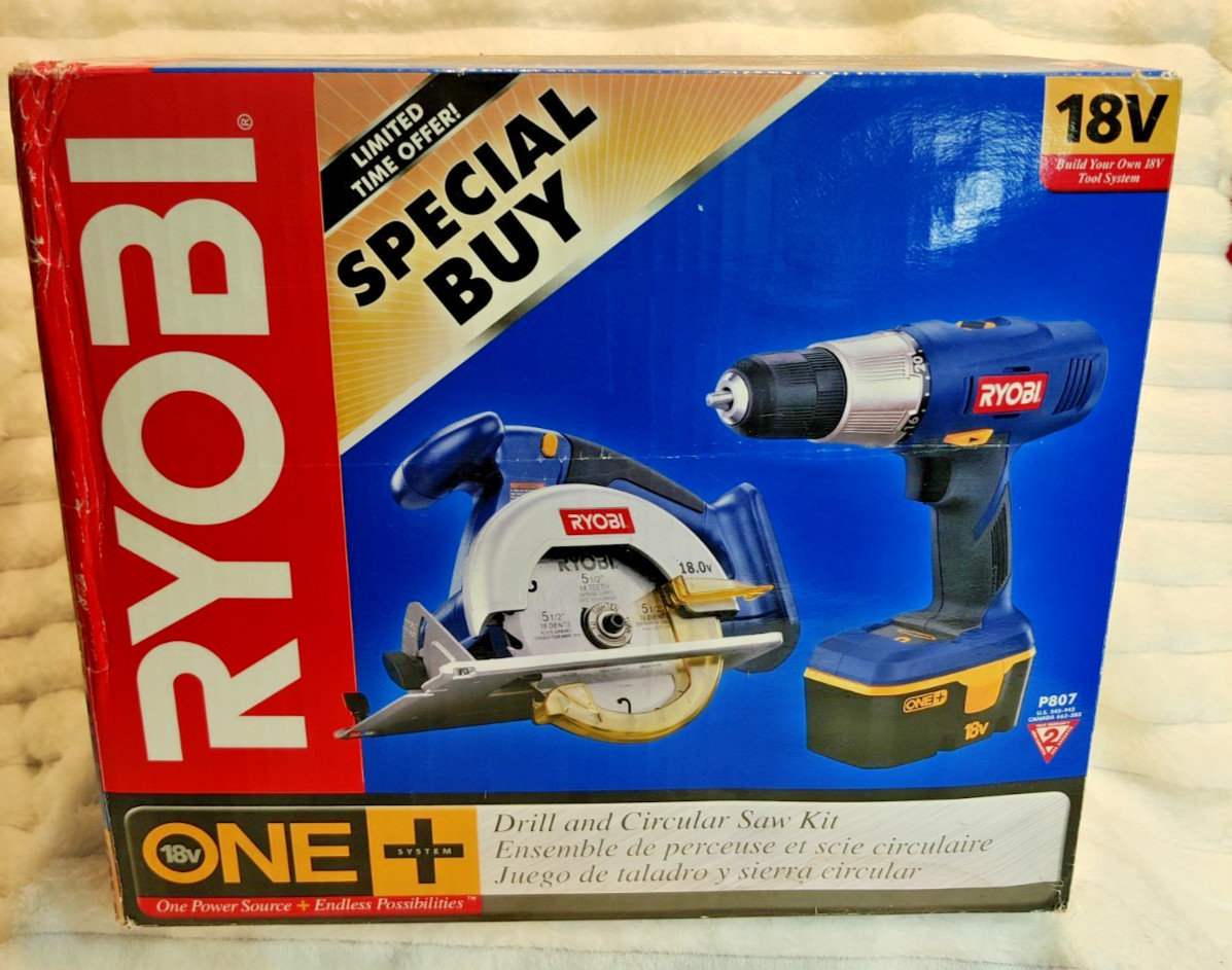 NOB Ryobi ONE+ 18V Cordless 2-Tool Combo Drill & Circular Saw Kit P807