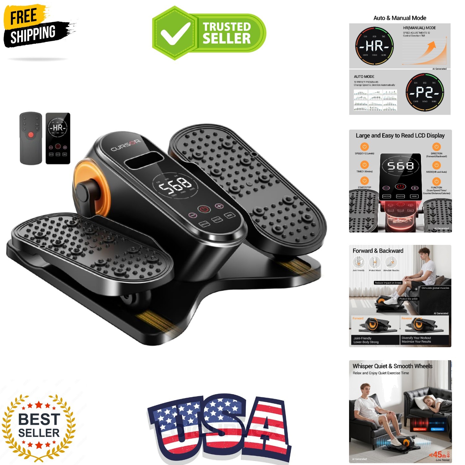 Under Desk Elliptical Machine Seated Pedal Exerciser | Quiet Leg Exerciser Wh...