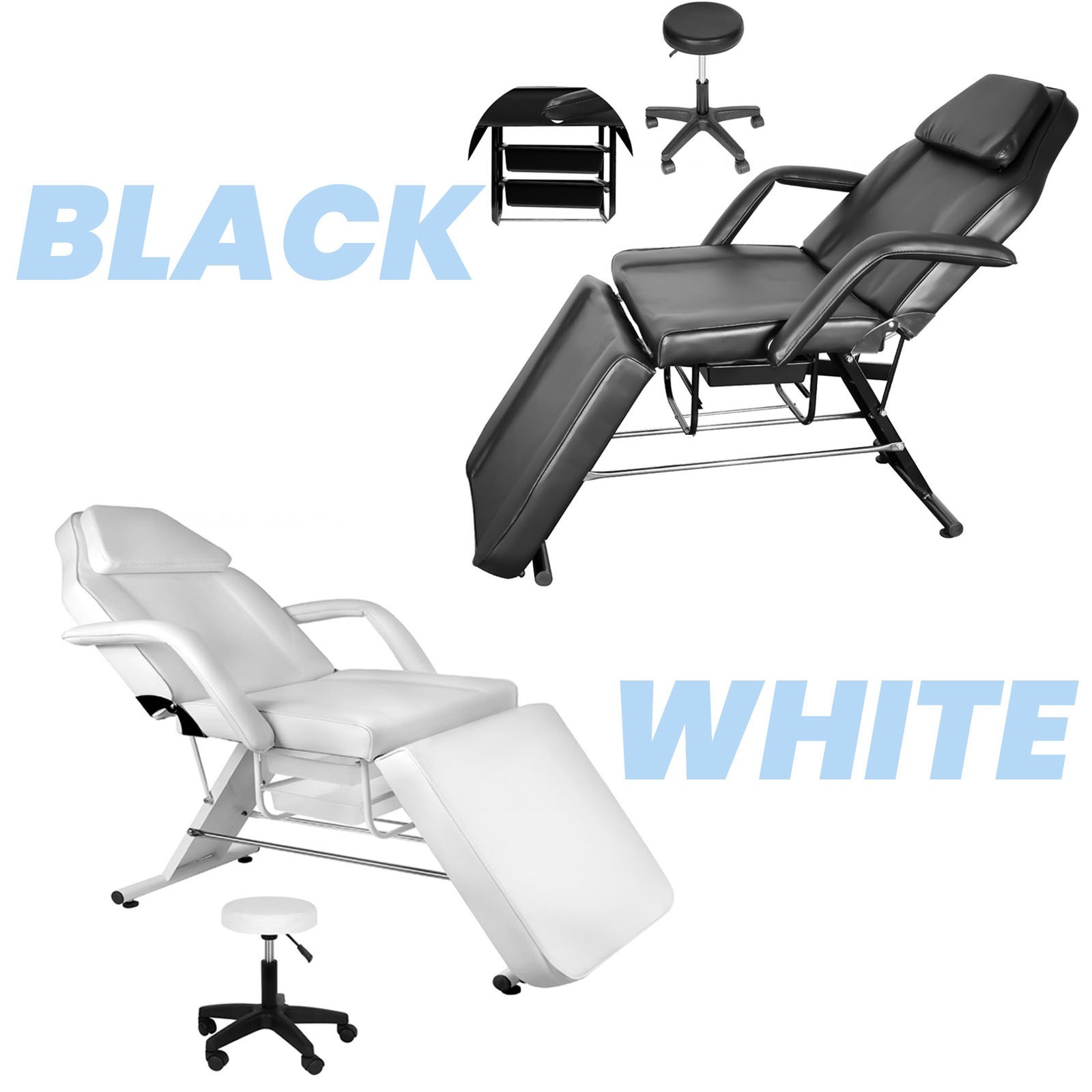 Black/White Massage Table Tattoo Chair 881lbs Facial Bed Spa Bed  w/Stool