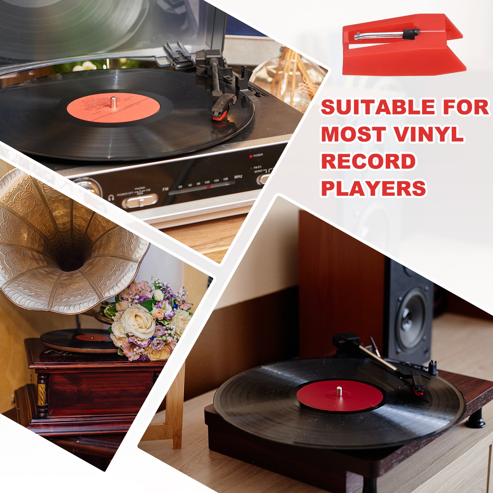2 Pack Record Player Needle, Turntable Replacement Diamond Record Needle, Red