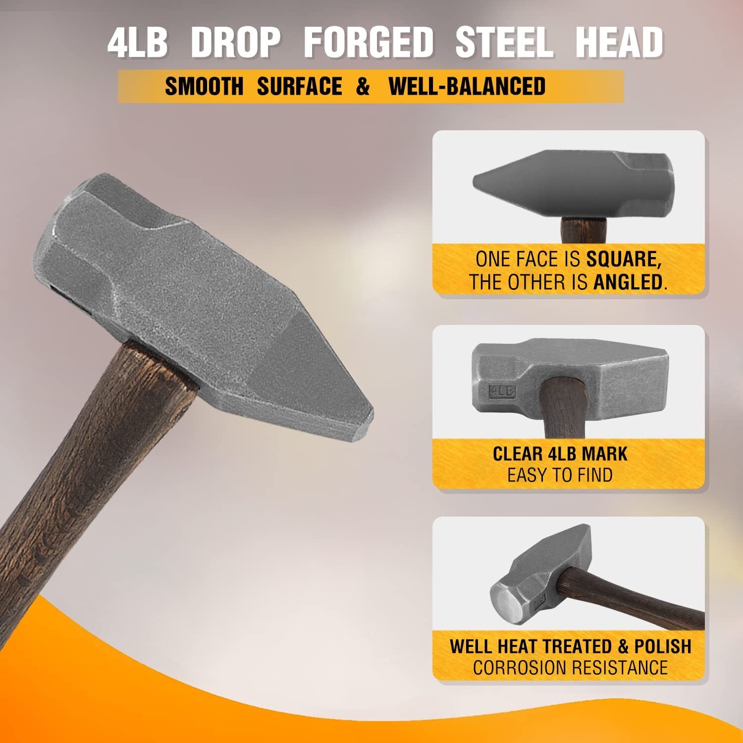 Blacksmith 4LB Forge Hammer for Farrier Knife Making Handmade Forging Tool USA