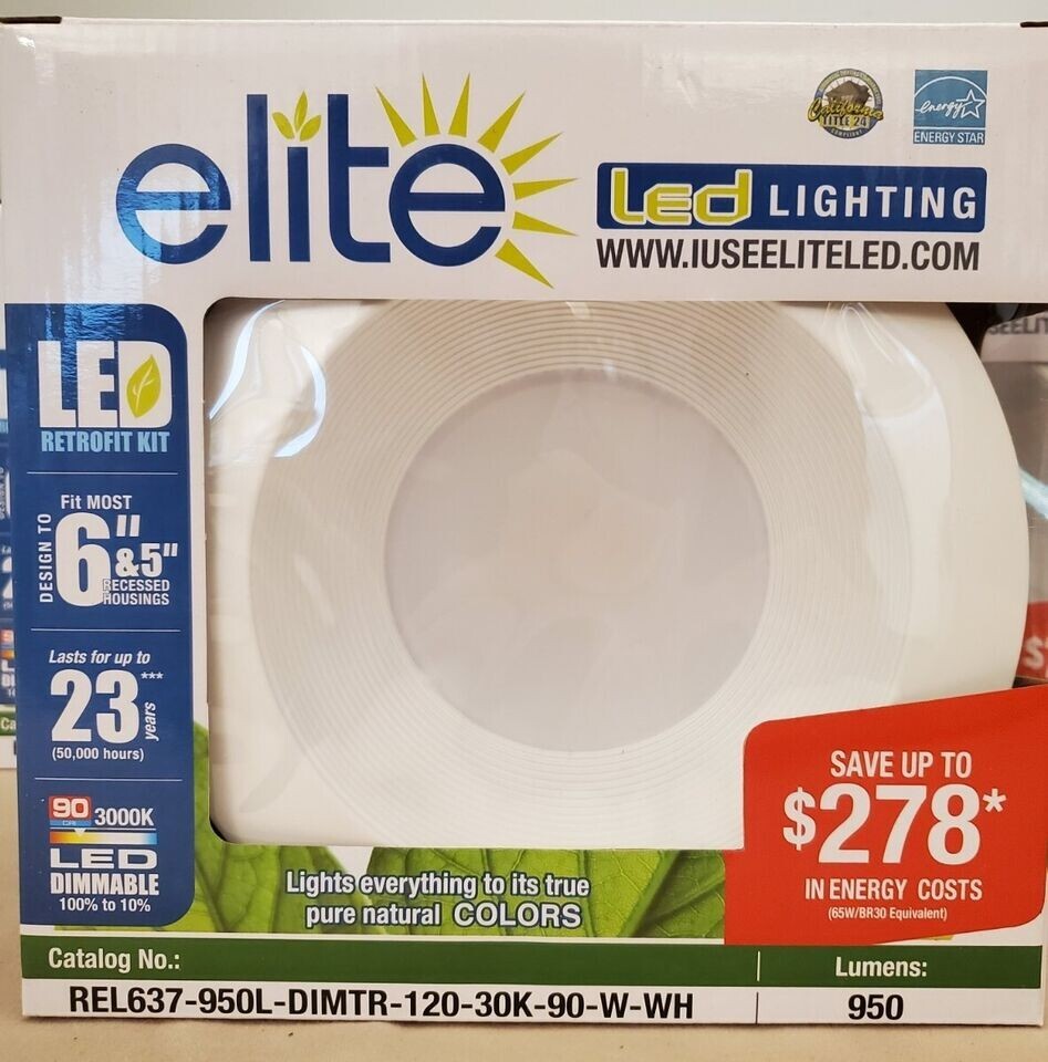 REL637-950L-DIMTR-120-30K-90-W-WH 5/6" LED Retrofit Baffle Trim