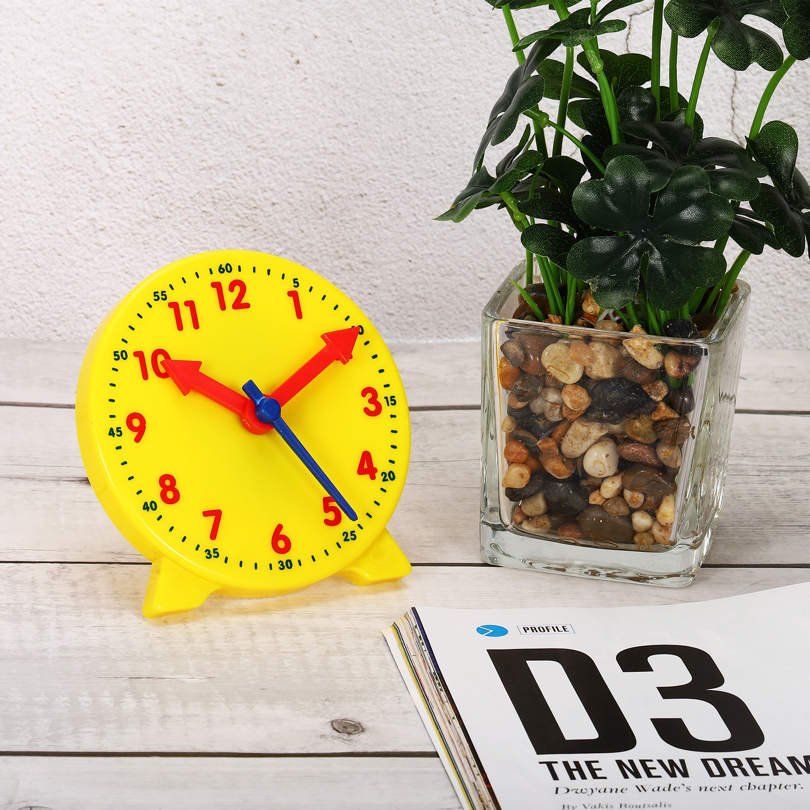 4" Teaching Clock, 12 Hours 3 Movement Indicators Oriented for, Yellow