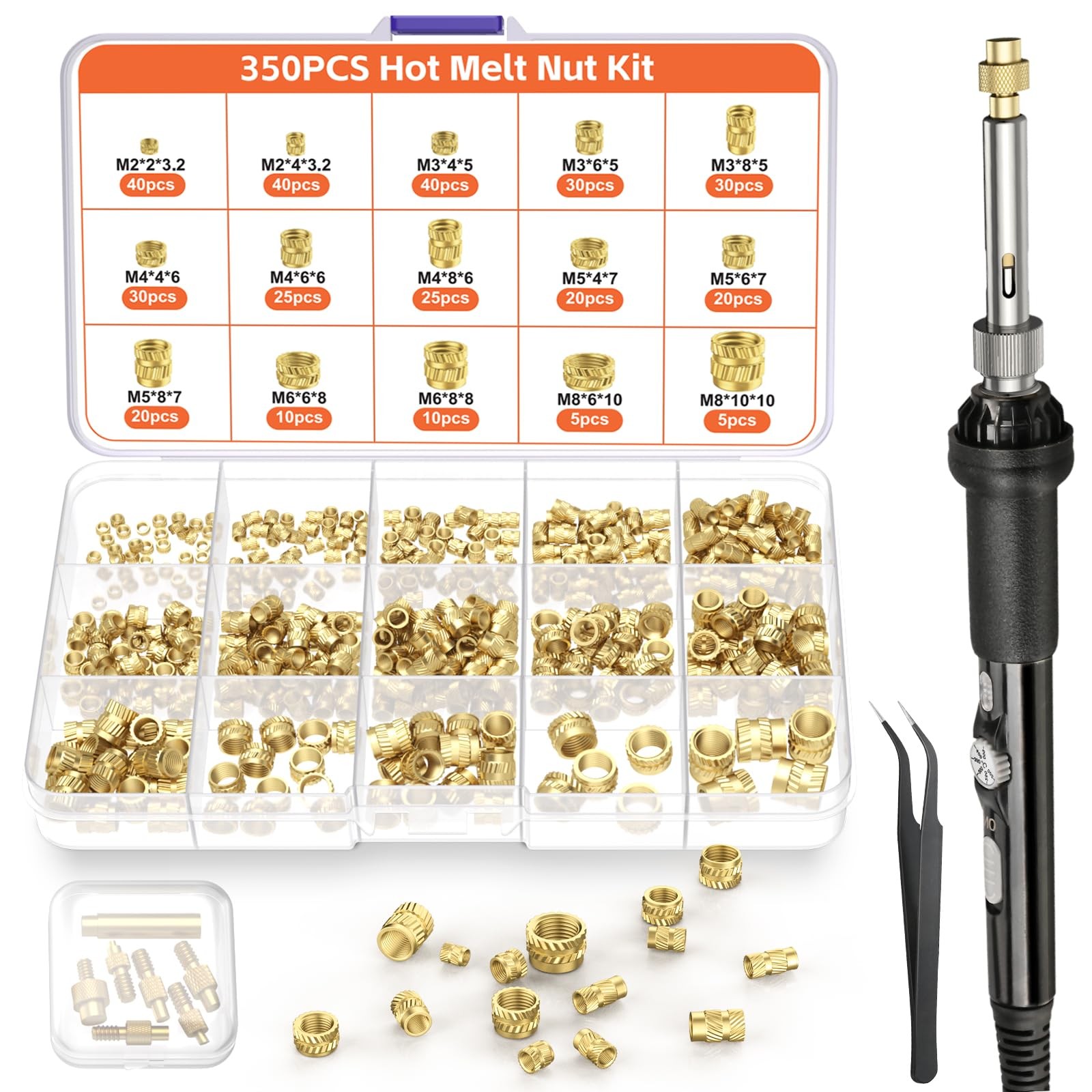 Heat-Set Insert Tip Set set Soldering Iron with 350Pcs Inserts New