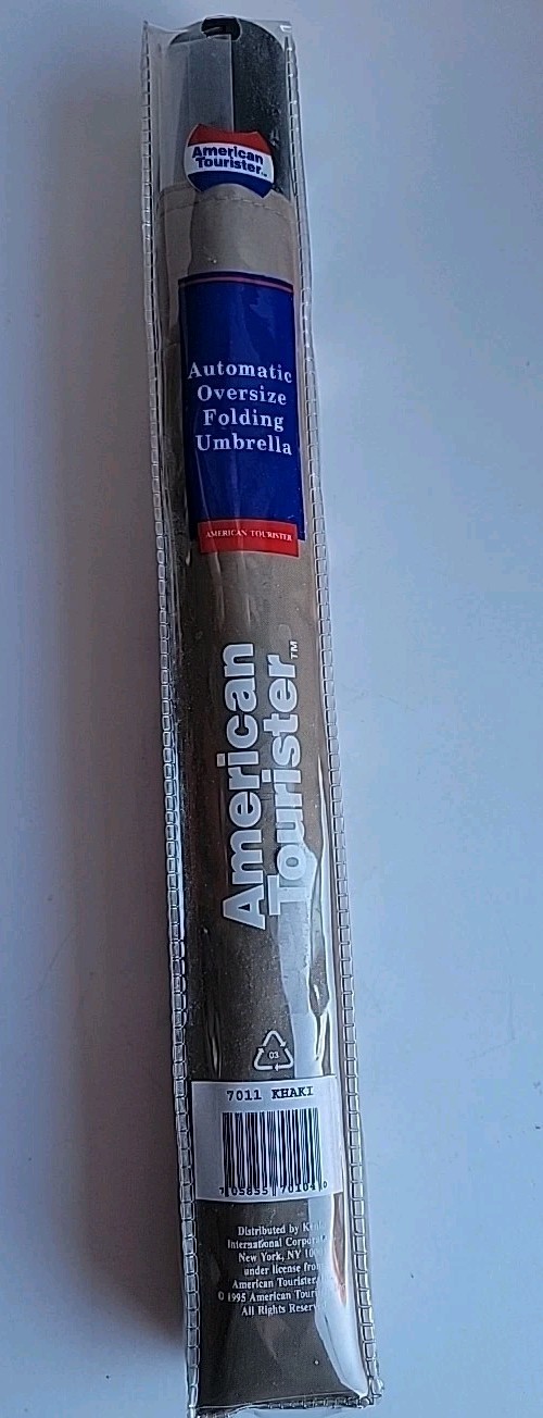 Khaki American Tourister Traveler Umbrella Automatic Oversize Folding 1995 VTG