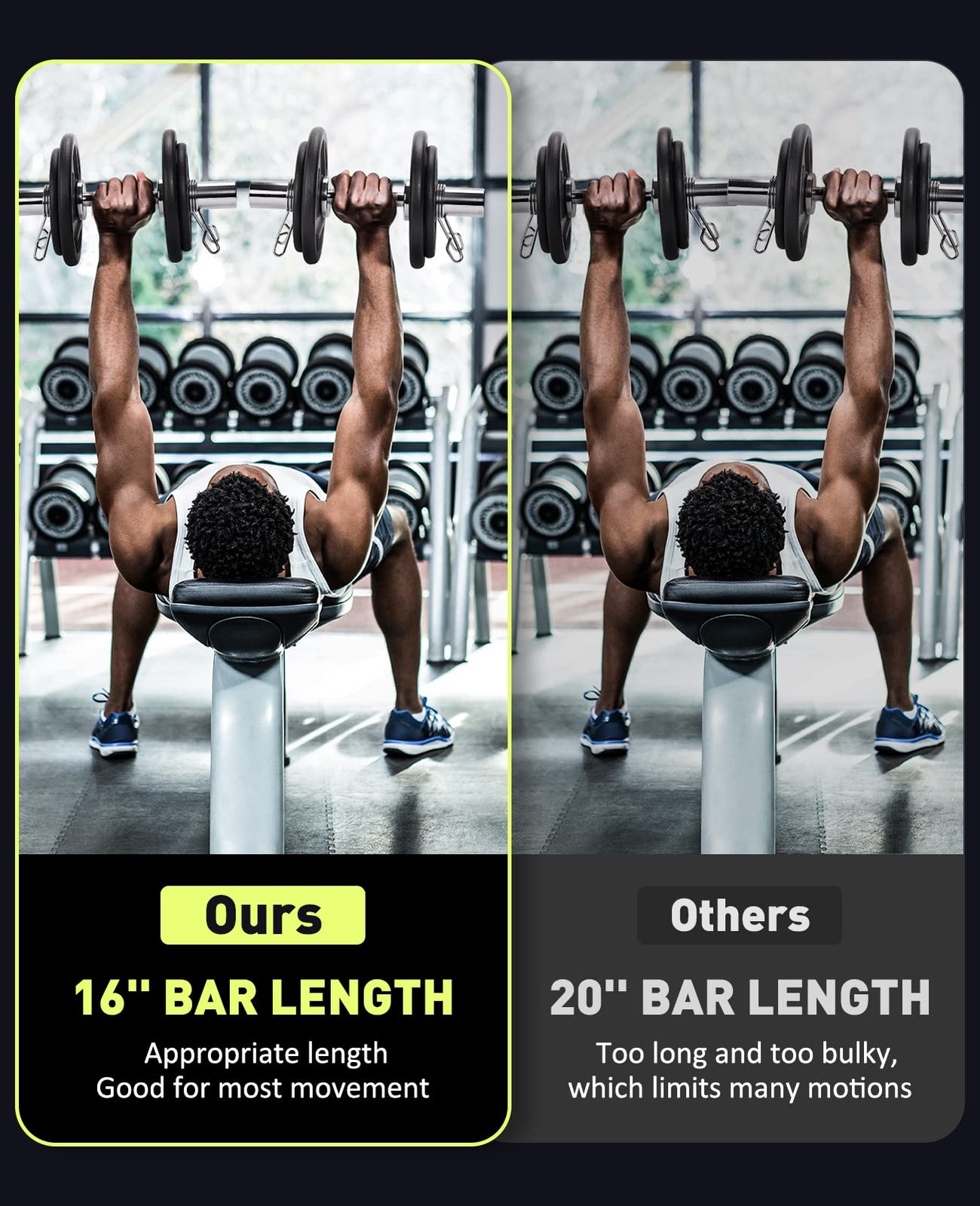 16" Olympic Dumbbell Handles, Solid Steel Loadable Weight Bars for 2Inch Plat...