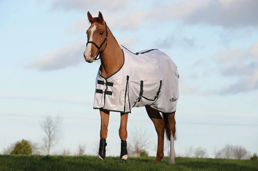 Saxon Mesh Fly Sheet with Gusset Belly Wrap Standard Neck White/Hunter