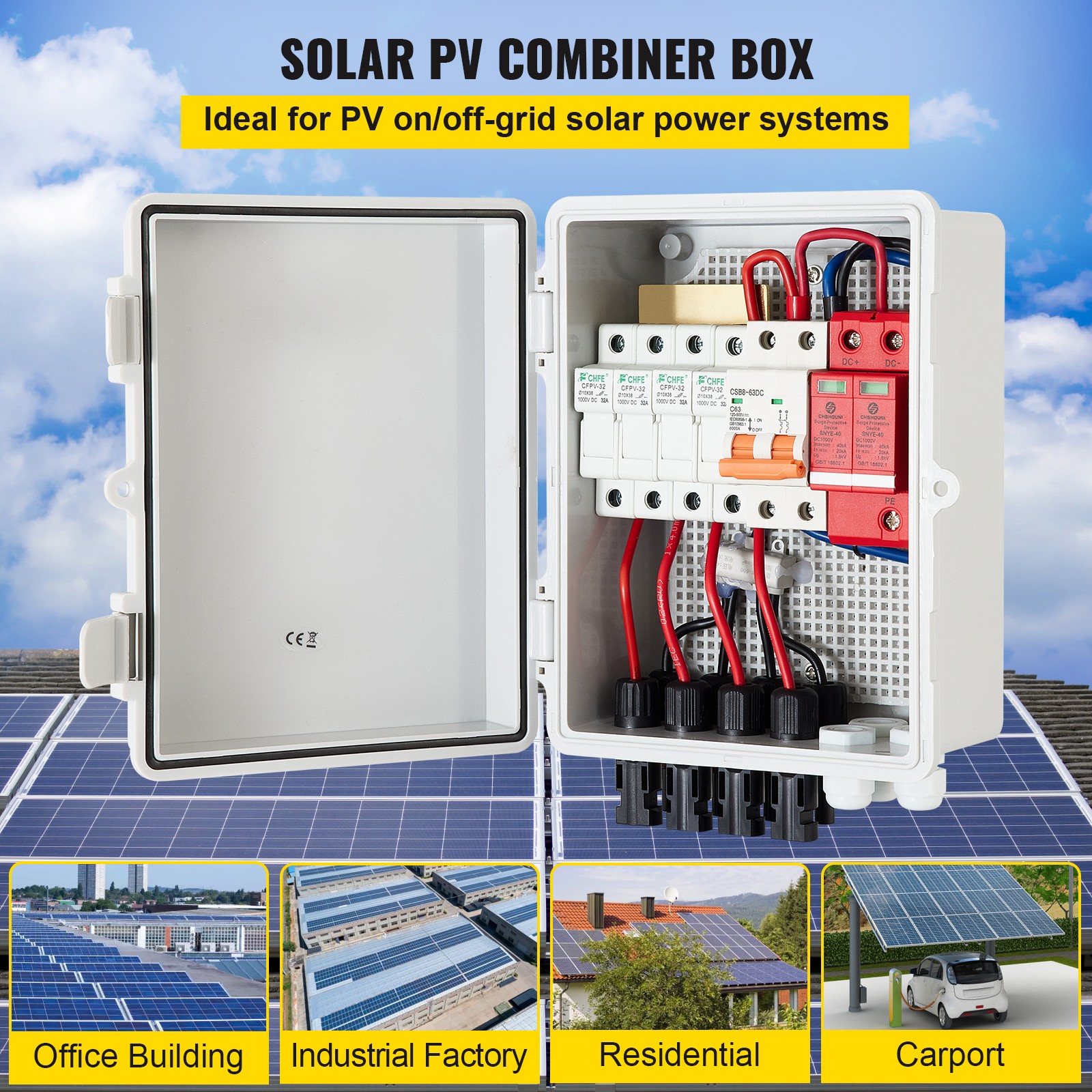 Uimoso Solar PV Combiner Box 4 String 15A for Solar Panel System, ABS Case, IP65