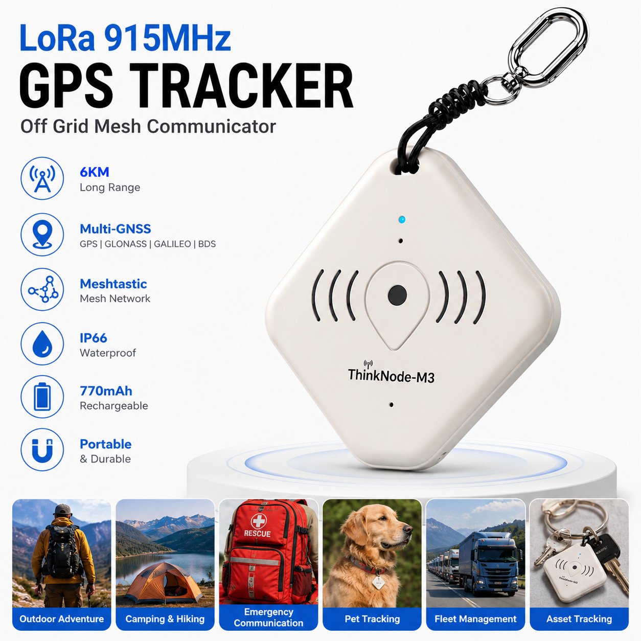 Meshtastic GPS Tracker LoRa 915MHz Off Grid Mesh Device IP66 Bluetooth WiFi App