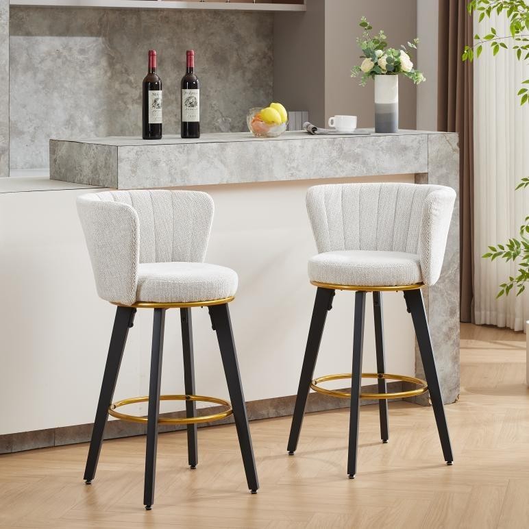 Ostweer Furniture Set Of 2 26 H 360 Swivel Upholstered Barstools - Beige