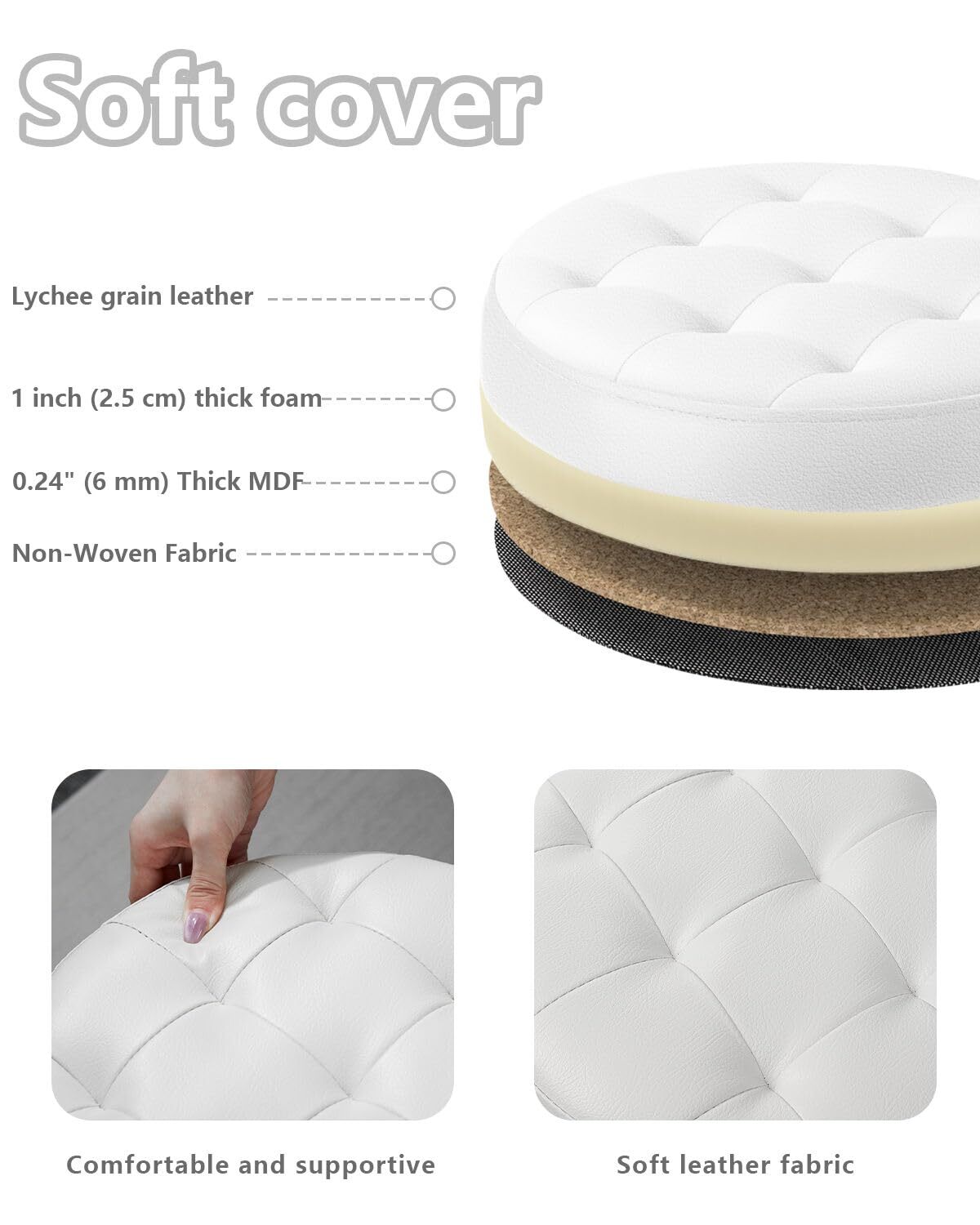 ® Folding Storage Ottoman Round 14" x 14" x 13"Inch Foot Stool with Thicker F...