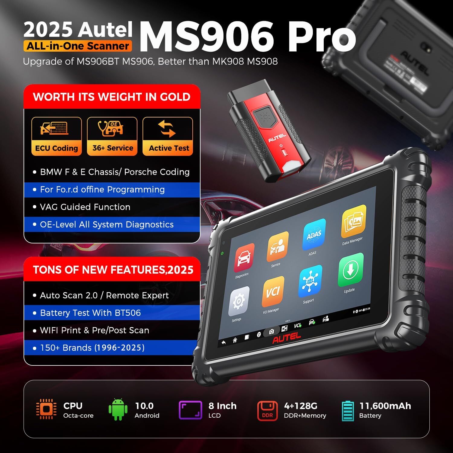 Autel MaxiSYS MS906 Pro ECU Coding Full System Diagnostic Scanner AS MK906 PRO