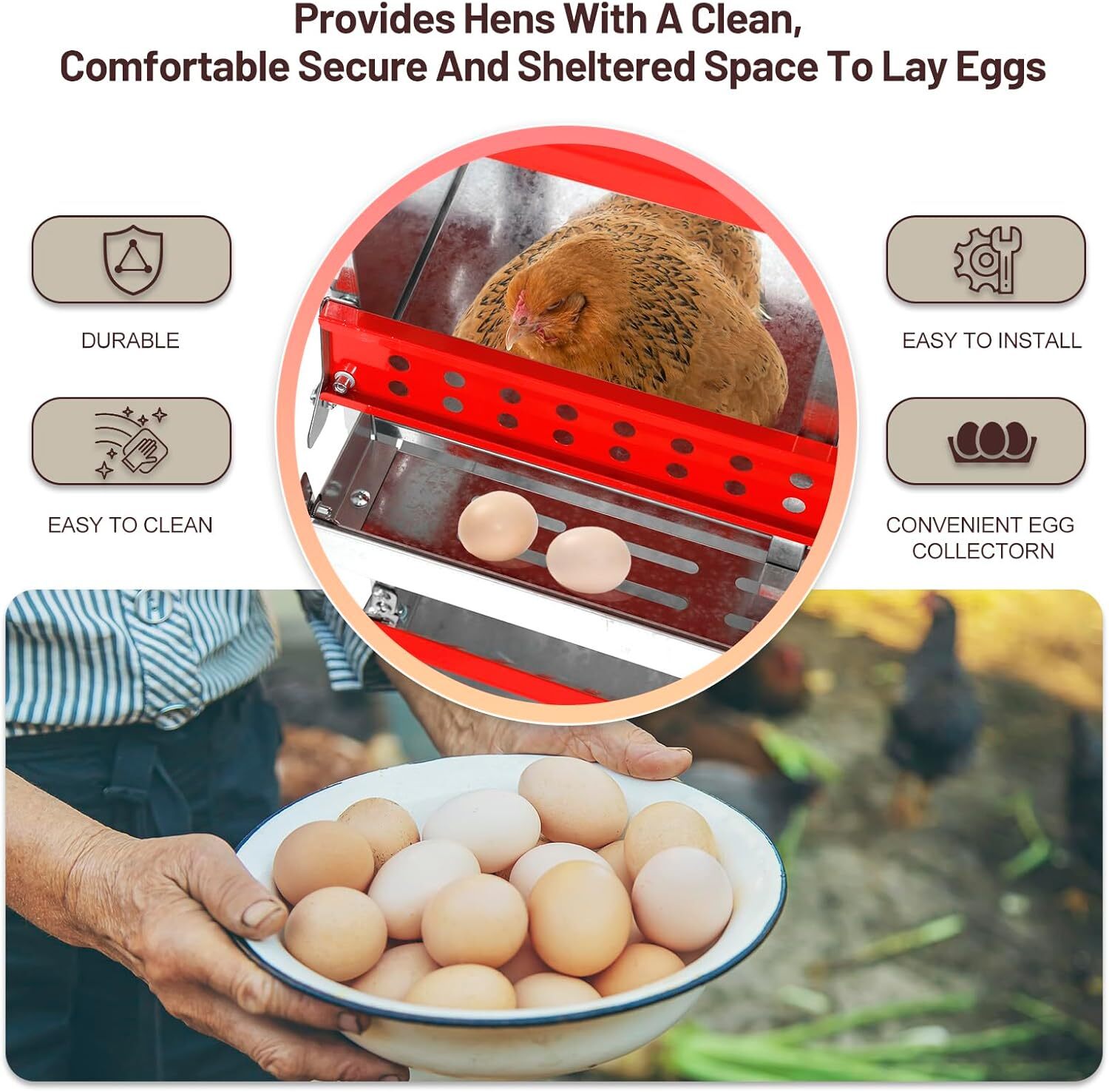 6 Compartment Nesting Boxes for Chickens,Galvanized Steel Chicken Laying Boxes