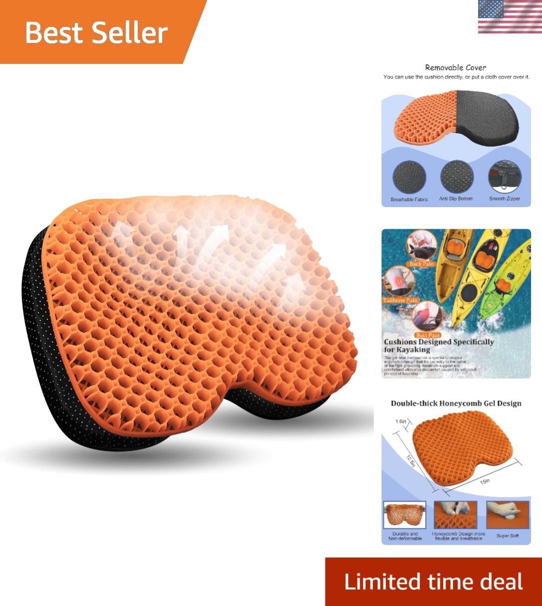 Anti-Slip Kayak Seat Cushion - Waterproof Thicken Gel Boat Kayak Canoe Rowing...
