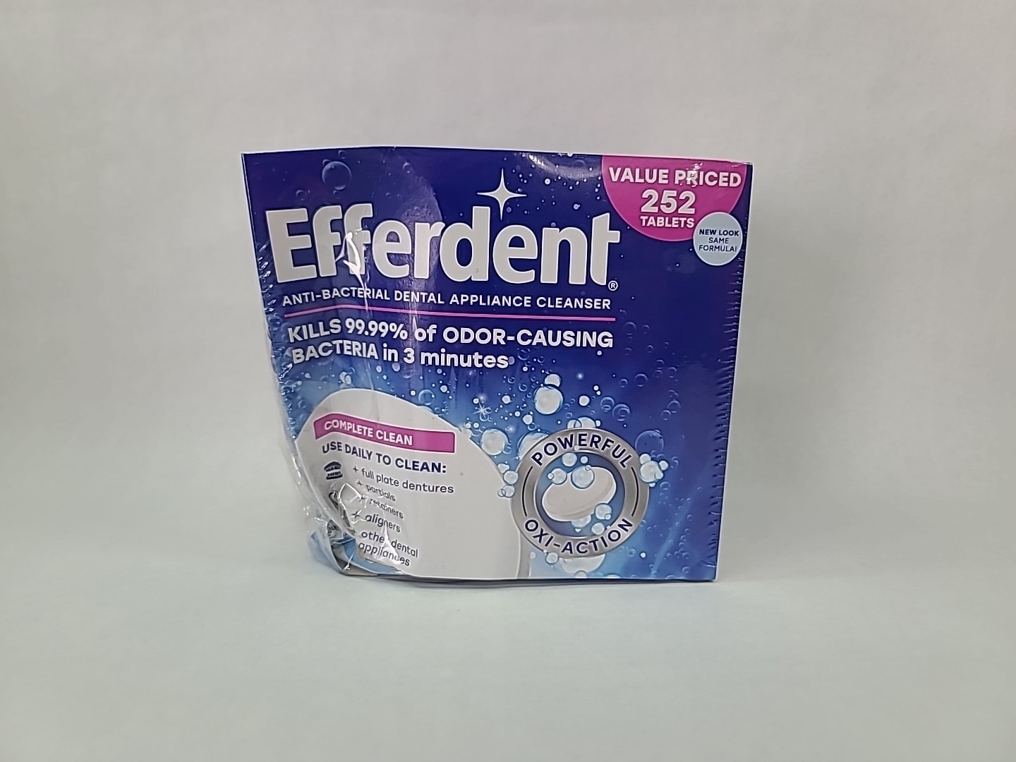 Efferdent Denture Cleanser Tablets, Complete Clean, 252 Count - WORN BOX
