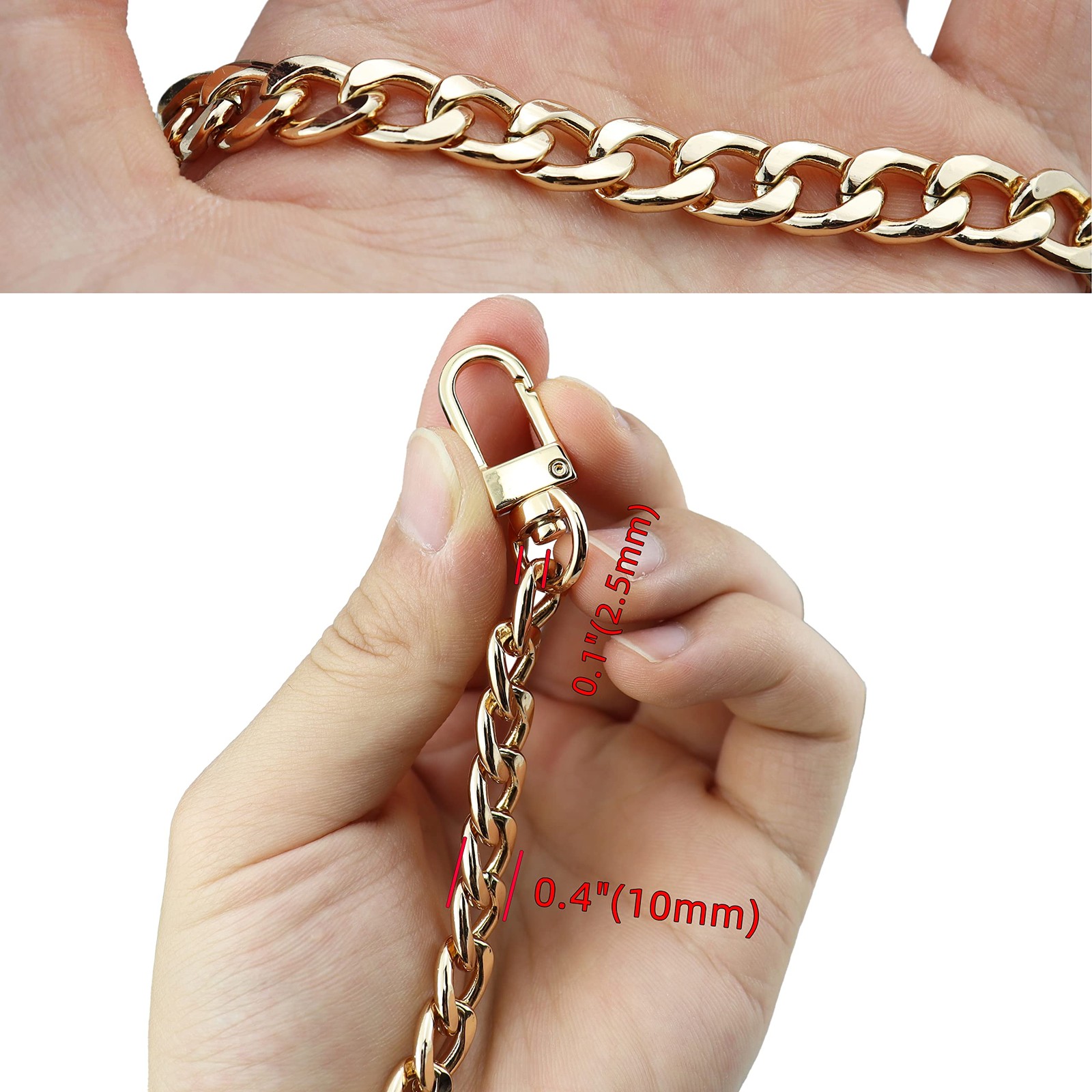 7.9" (20cm) Purse Chain Strap Extender, Sturdy Flat Iron Replacement Chain wi...