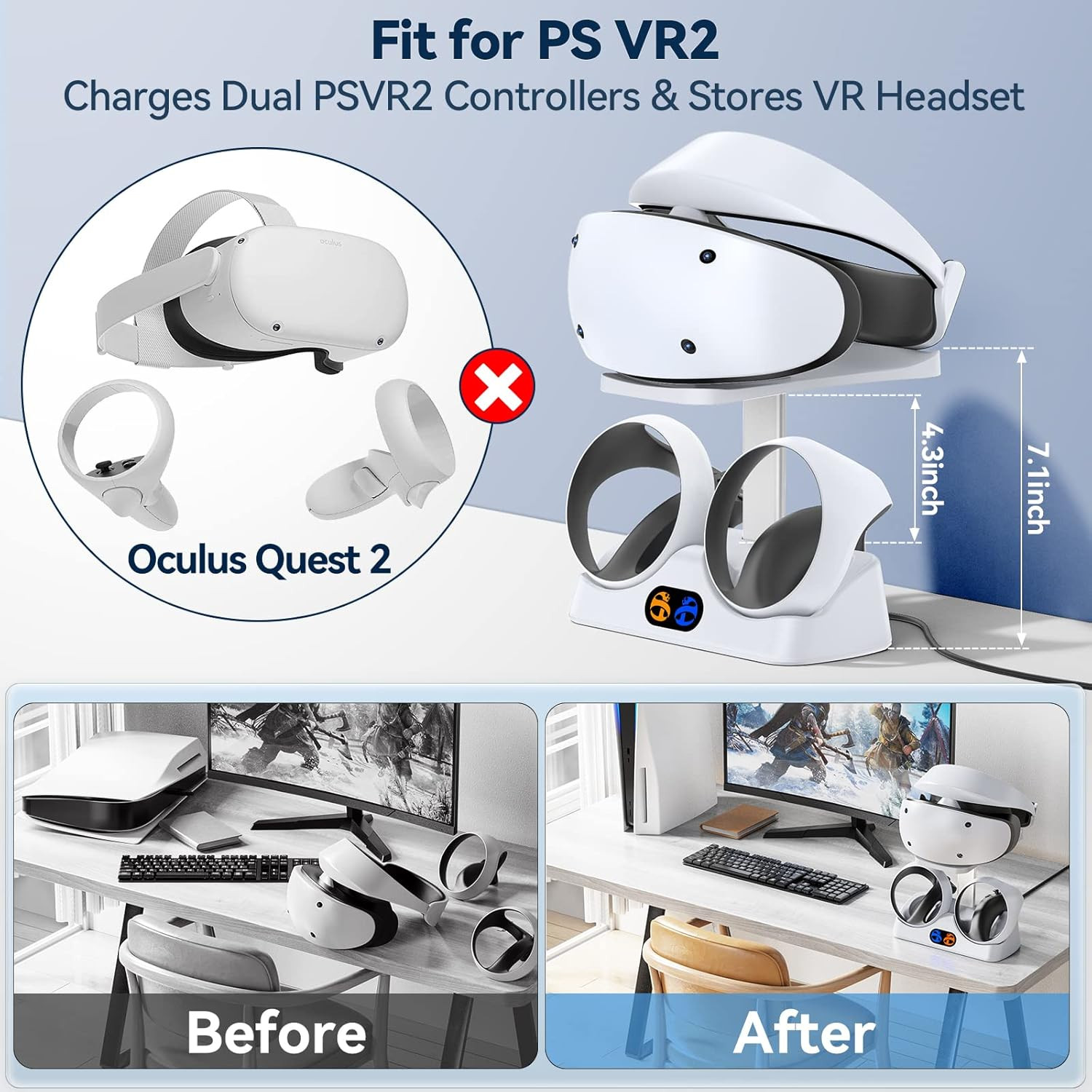 Controller Charging Dock for PS5 VR2, PSVR 2 Charging Station with VR Headset...