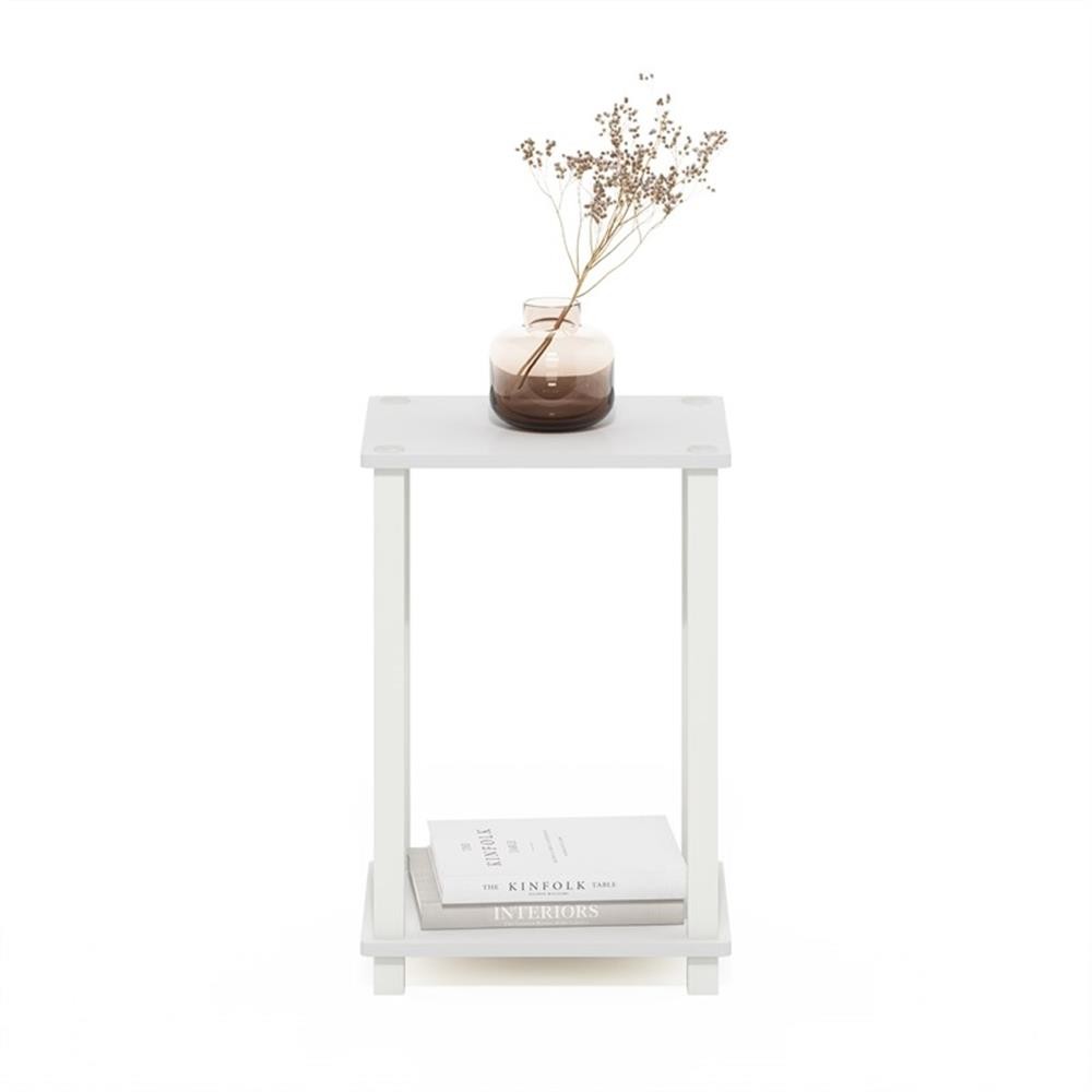 Maklaine Engineered Wood Contemporary End Table in Small in White/White