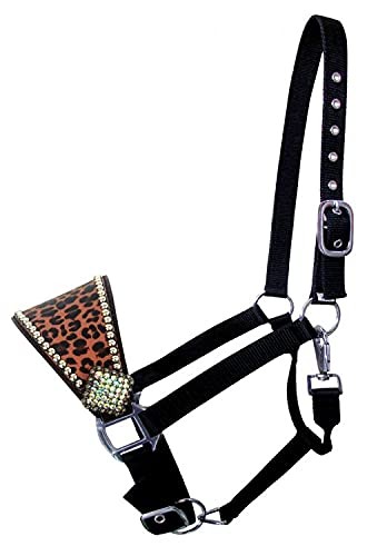 Showman Nylon Bronc Halter w/ Cheetah Print Leather Noseband.
