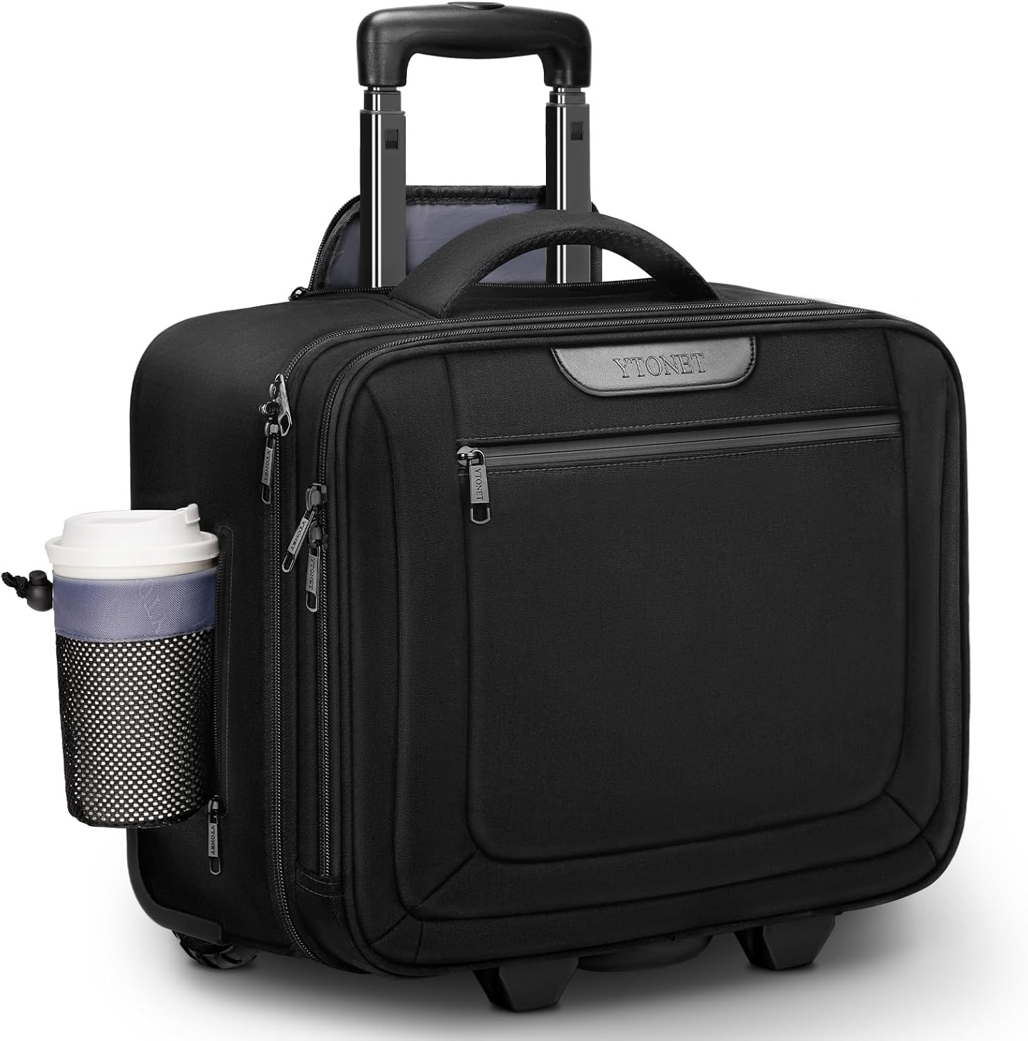 Ytonet Rolling Laptop Bag, Rolling Briefcase for Men Women with Cup Holder, 17.3