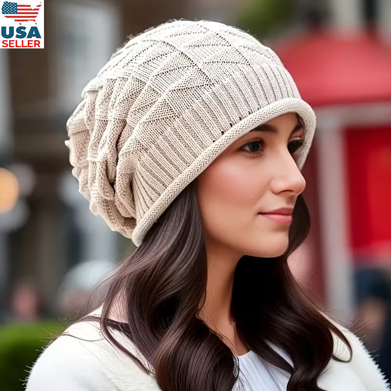 Women Men Winter Crochet Slouch Hat Wool Knit Beanie Baggy Warm Ski Caps Fashion