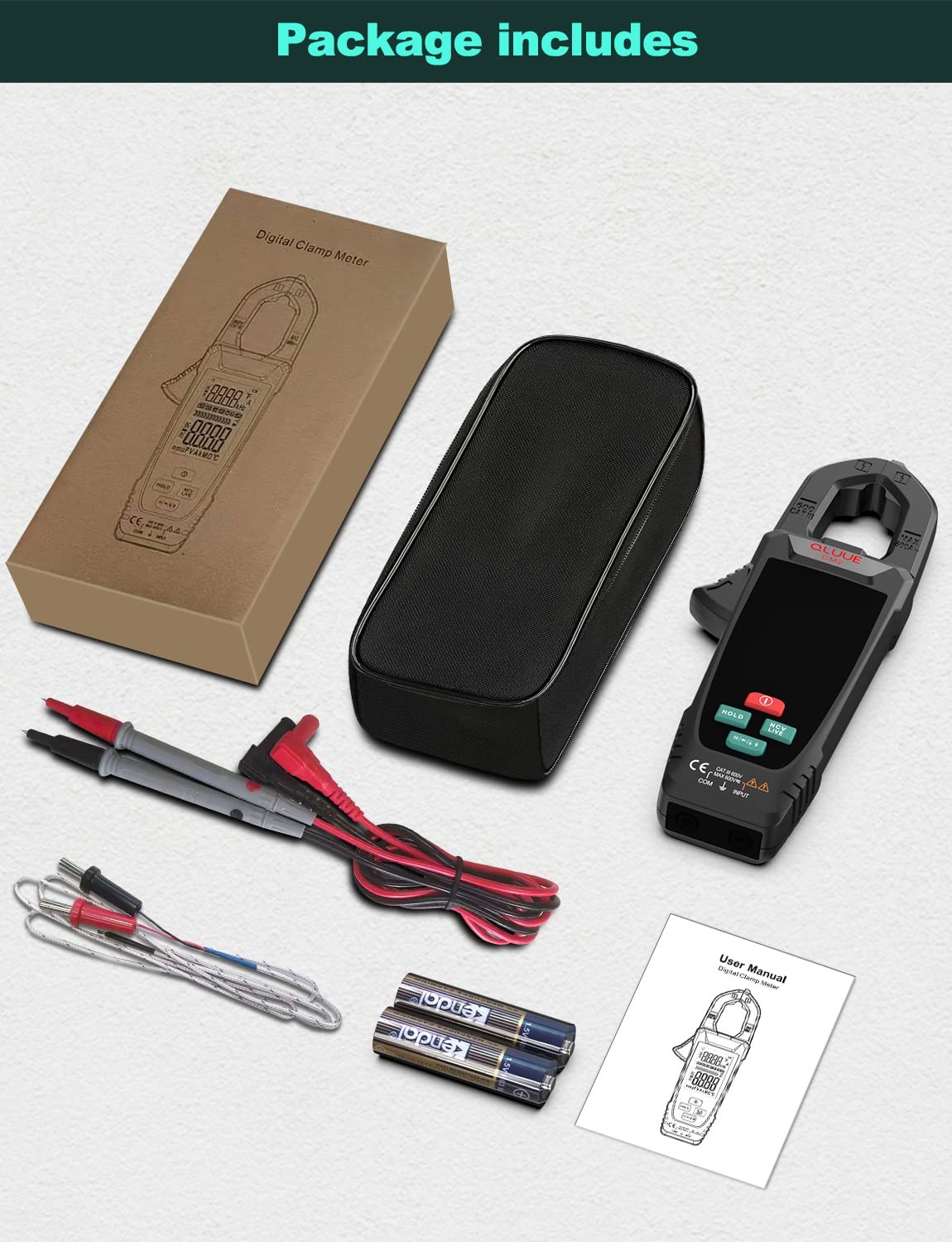 Digital Clamp Meter Multimeter for AC/DC Current & Voltage, Auto-ranging 9999...