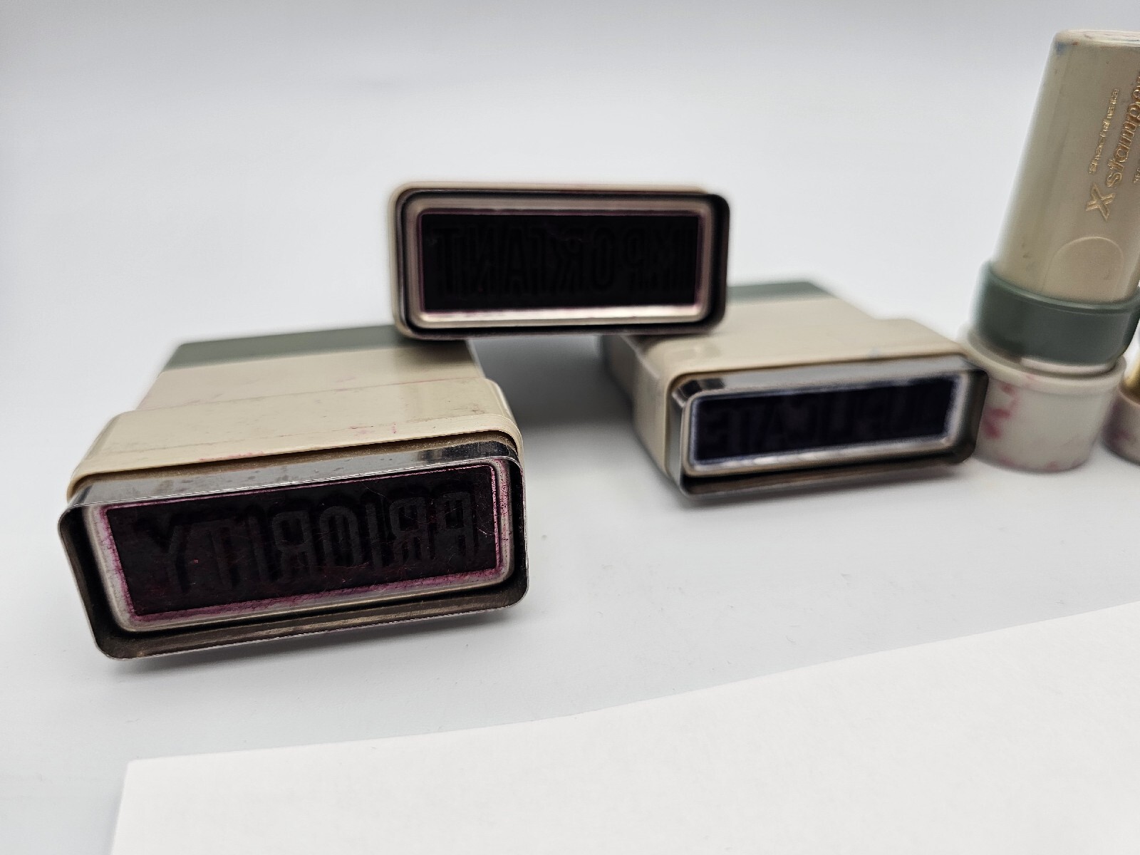 Vintage X Stamper Self Inking Stamp ~ FILE, PRIORITY, DUPLICATE, IMPORTANT & 🙂