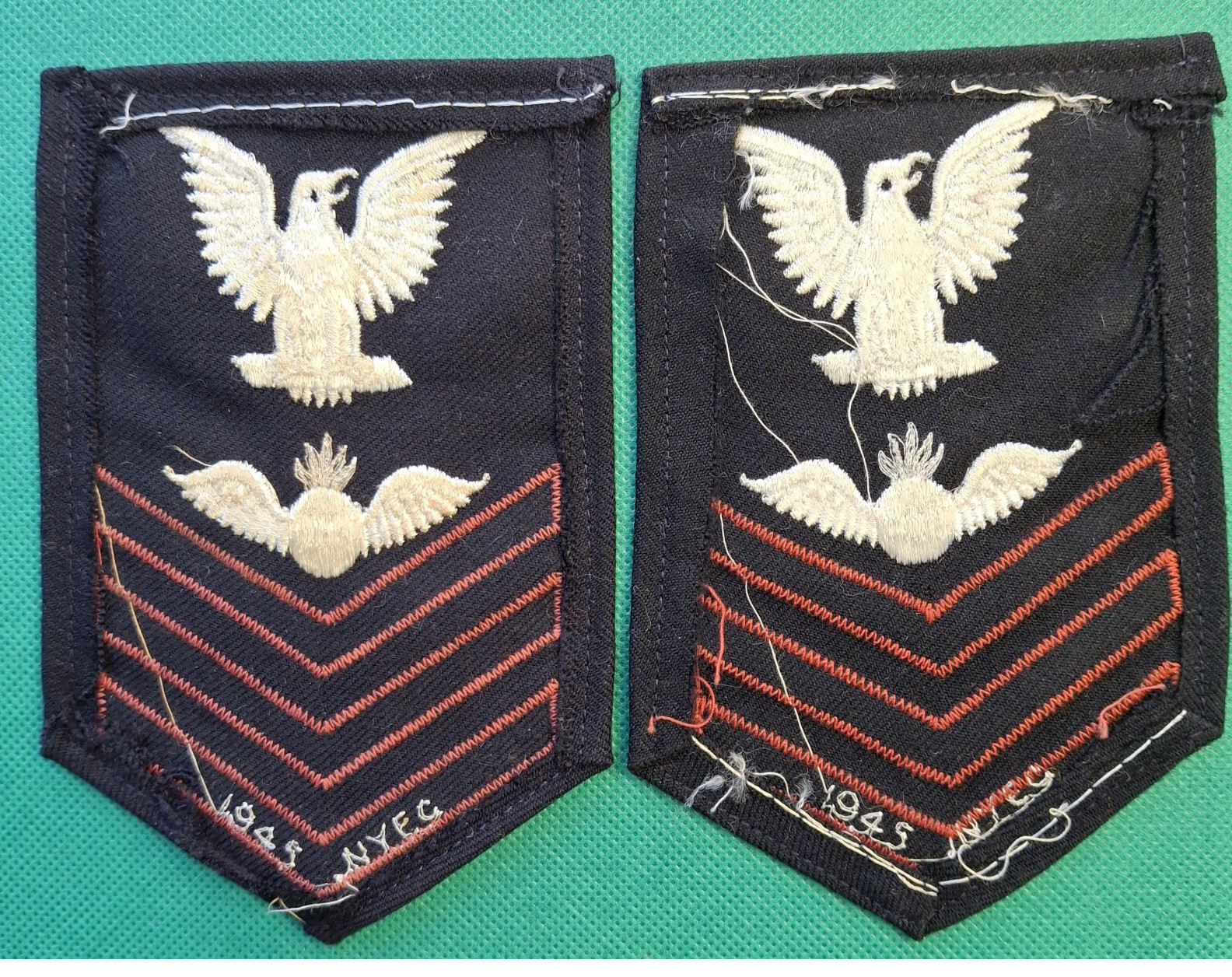 US Navy WW2, Lot of 2, Aviation Ordinance Mate 1st Class Rating/ Chevron Patches